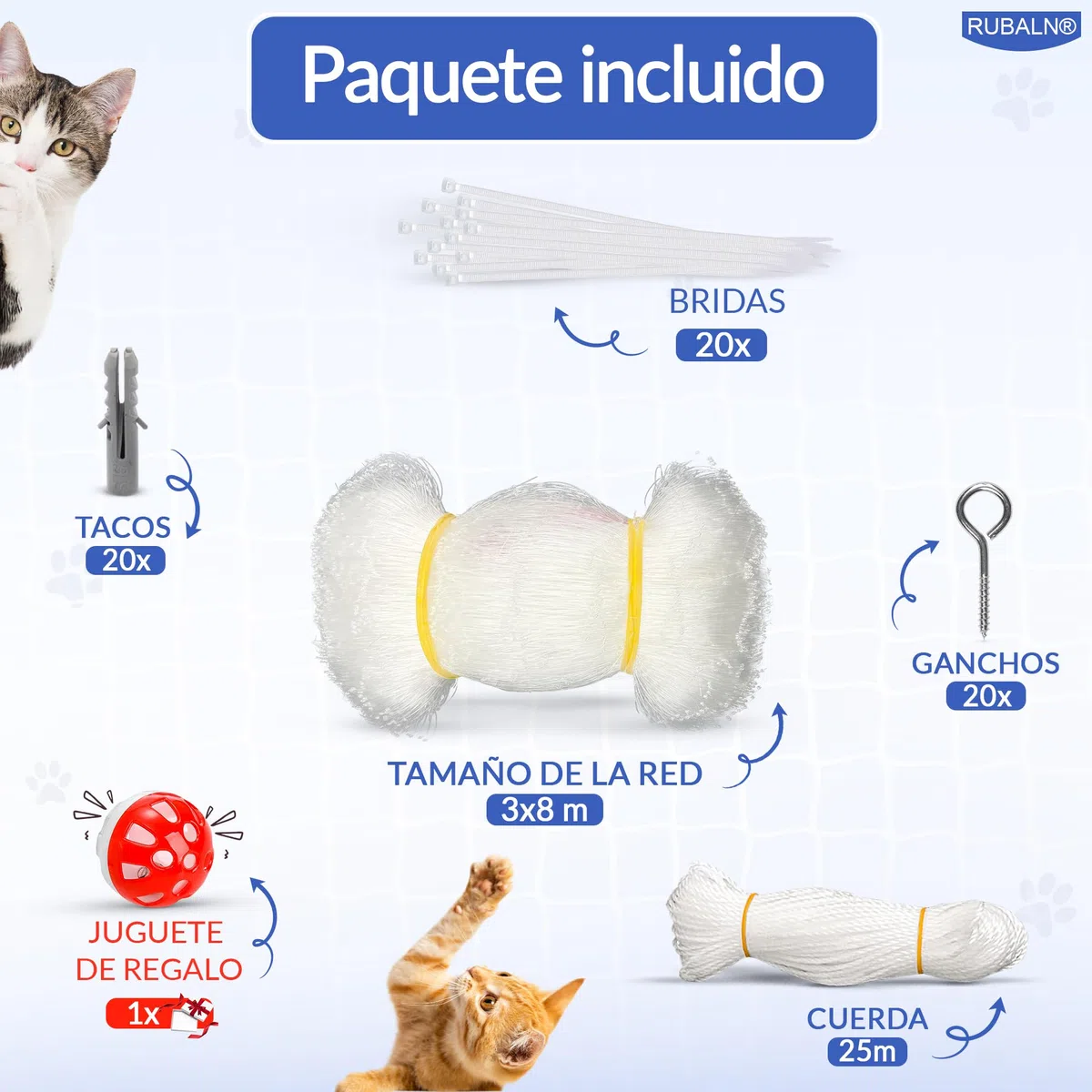 ️Red para Gatos Terraza-Red Gatos Ventanas Balcon-Malla para Gatos de Nylon Transparente-Red Gatos Terraza-Resistente+Kit instalación+Instrucciones de instalación+Juguete para Mascota (3x8)