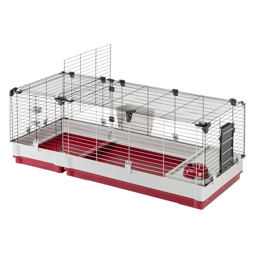 Ferplast Jaula Conejos KROLIK 140 - Espaciosa y Modular, Techo Abatible, Escalera Frontal, Clips de Seguridad - Accesorios Incluidos - Eco-Sostenible - 142 x 60 x h 50 cm