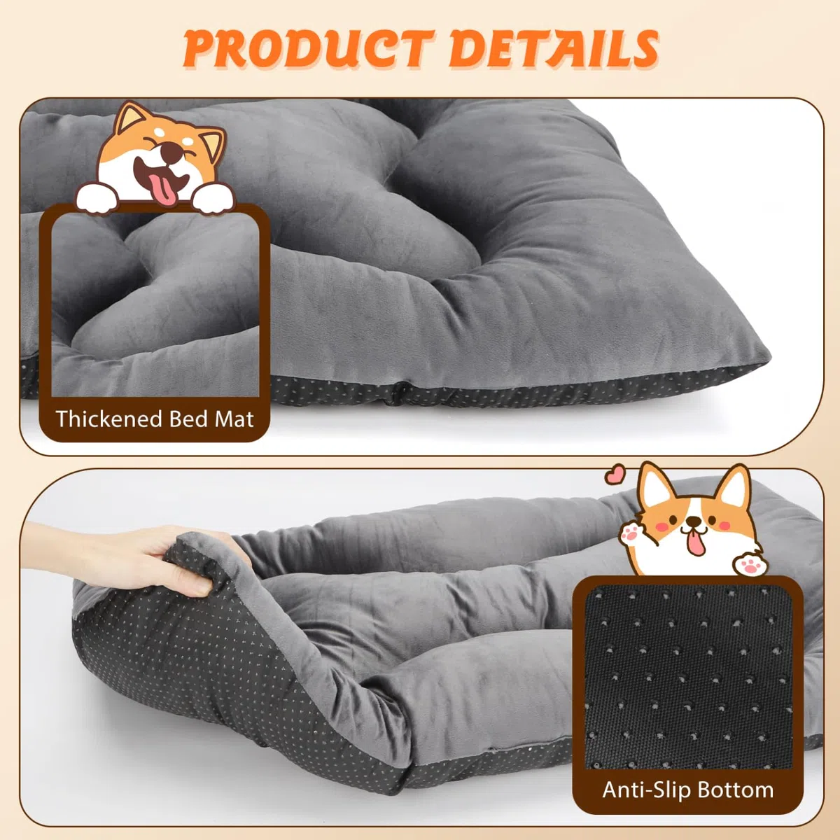 Nobleza Cama para Perro Grande, Colchoneta para Perros, Cojín Suave para Gatos Y Perros, Colchón Perro Grande Lavable Antideslizante, 100x66x13cm, Gris Claro