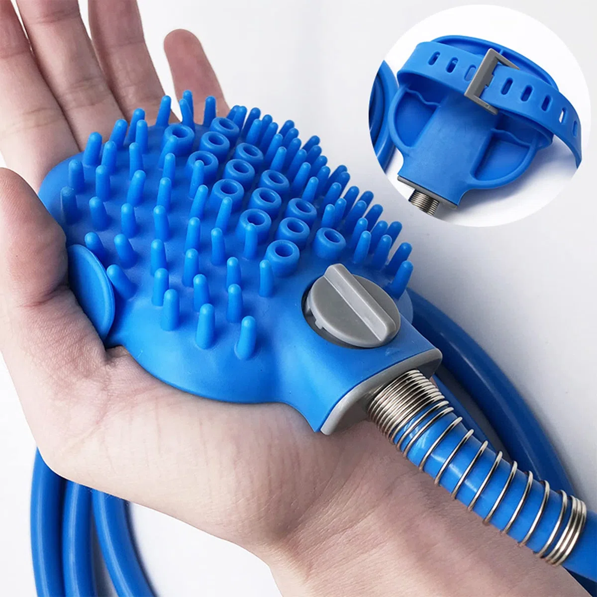 2 en 1 Kit ducha para perros gatos, Alcachofa de ducha para mascotas, Herramienta de baño para mascotas con cepillo, manguera de PVC de 2m y 2 adaptadores de manguera para perros y gatos