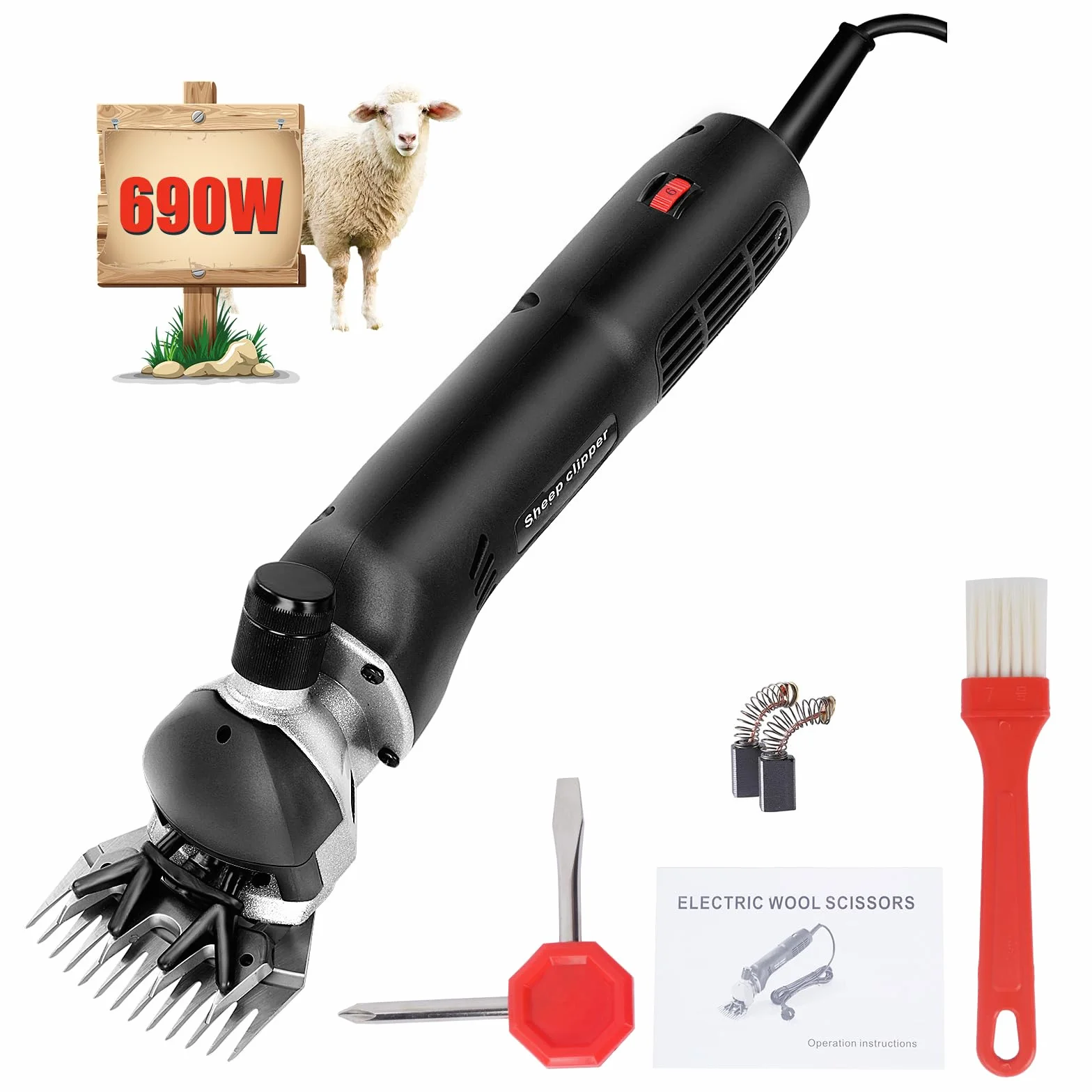 690 W Maquina de Esquilar Eléctrica para Oveja Tijeras, cabras u otros animales (Negro)