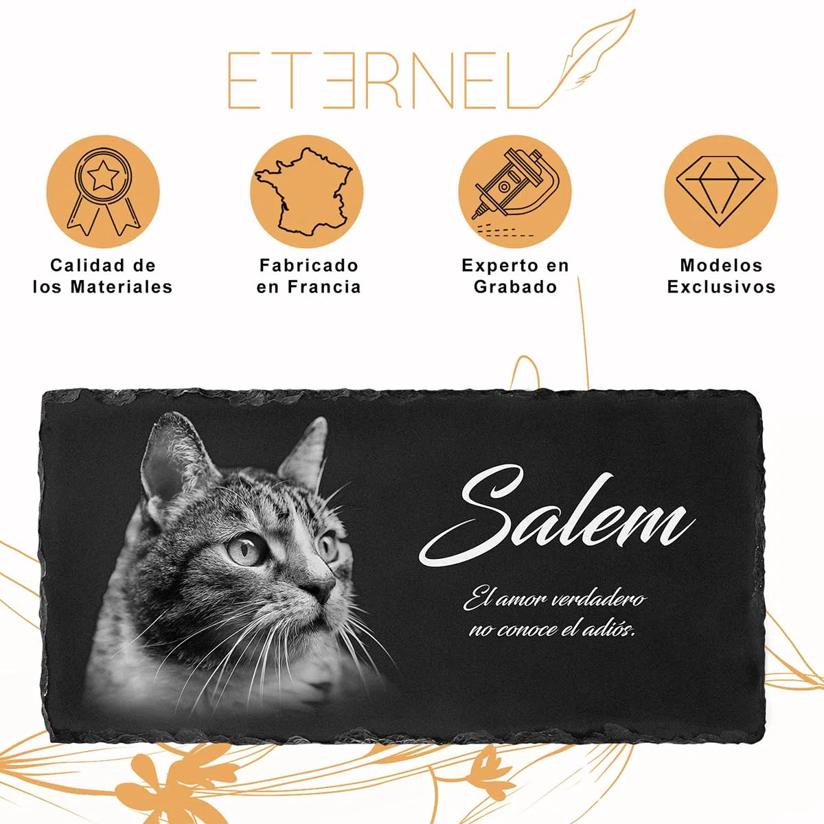 Eternel - Placa funeraria Personalizada Huella para Animales - para Plantar, Pegar o Colocar, Perro, Mascotas, Multisoportes, Pizarra o Granito, Foto y Texto a elección, Homenaje
