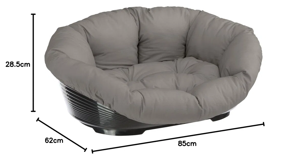 Ferplast 70228099 Cama de Plástico para Perros y Gatos con Revestimiento Acolchado Sofa 8, Cesta para Animales, Cómodo Apoyo para El Mentón, Cojín de Algodón Incluido, 85 x 62 x 28,5 Cm Gris