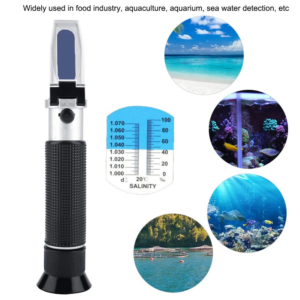 Refractómetro de Salinidad de Mano 0-100% Salinómetro, Medidor de Concentración de Sal de Mar Con Compensación Automática de Temperatura para Acuario de Agua Marina Y Agua Marina