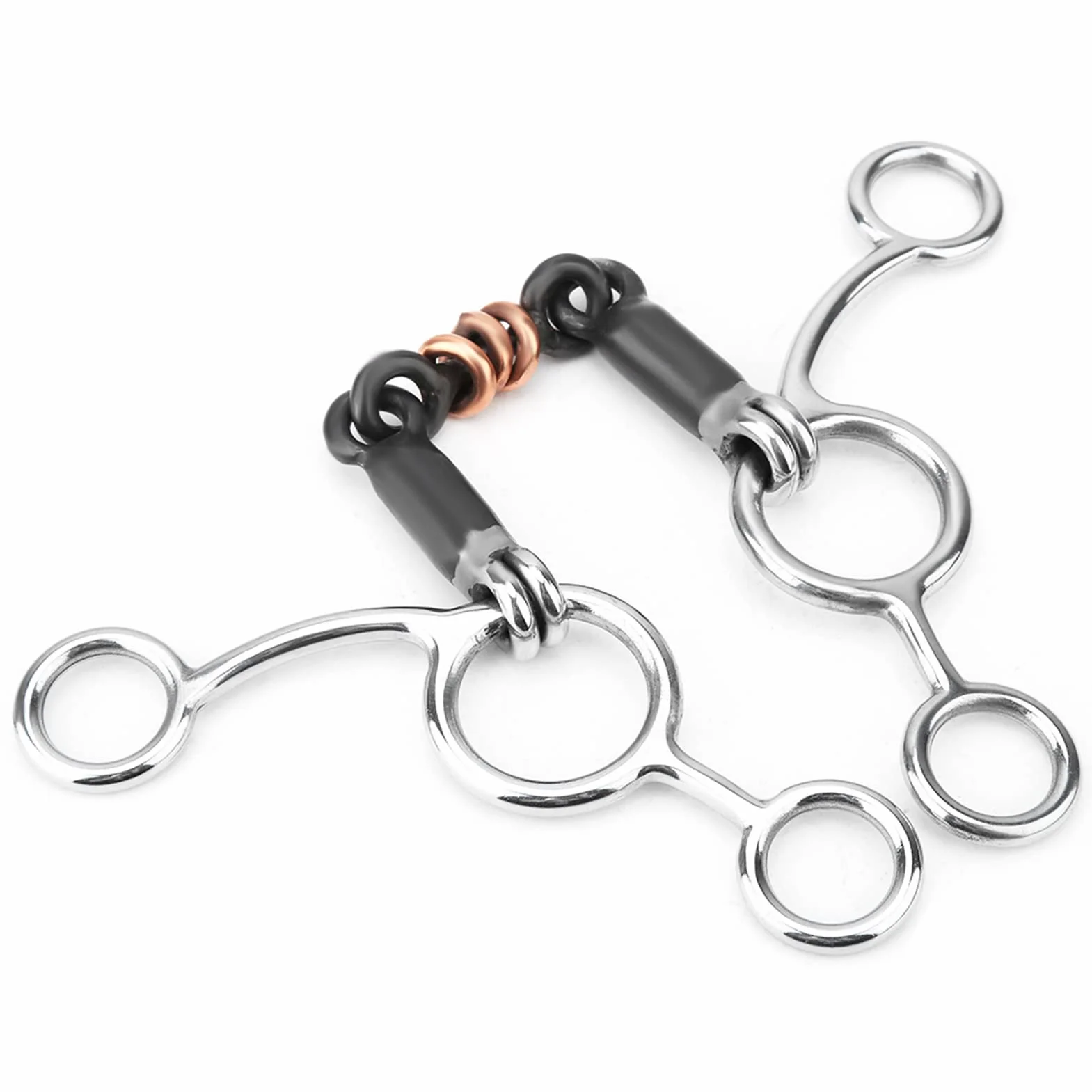 Broca para Masticar Caballos de Acero Inoxidable Broca para Boca de Caballo Boca con Incrustaciones de Cobre Negro con 3 Anillos de Cobre para Soporte Lateral de Contacto Ligero
