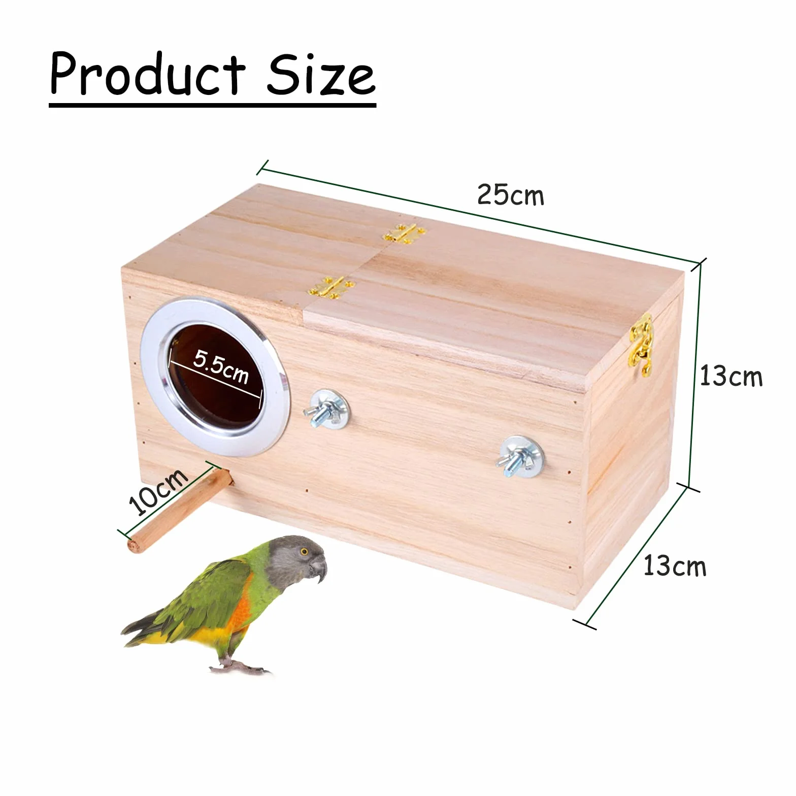 RoseFlower Caja de Nido de Madera para Aves, Nido Cría Natural para Periquitos, Loros y Pájaros Pequeños/Medianos, Caja de Cría para Pájaros de Exterior, 25 x 13 x 13cm (M)