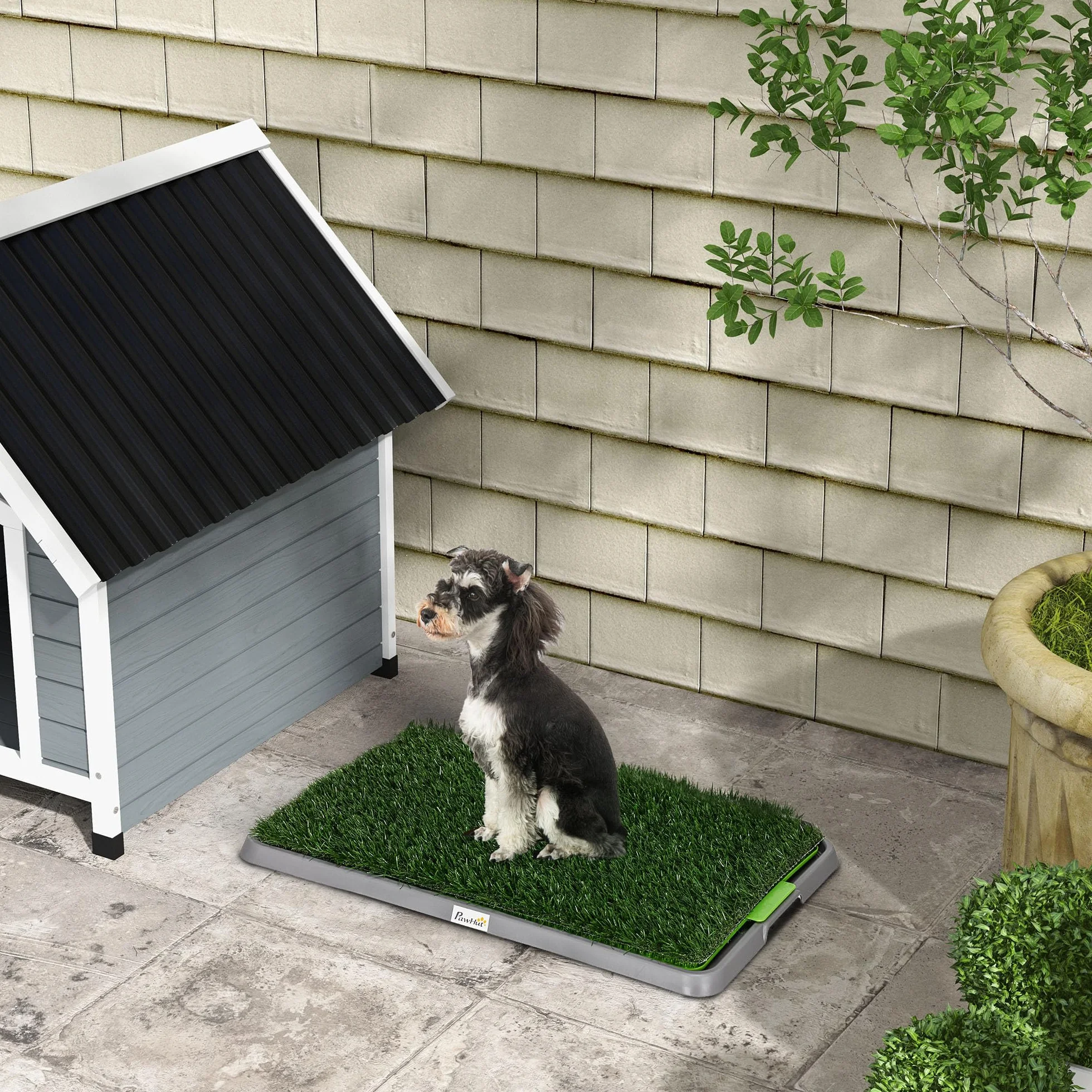 PawHut Inodoro para Perros con 2 Céspedes Artificiales Arenero para Perros con Rejilla y Bandeja para Entrenamiento de Cachorros en Exterior e Interior 67x41x3,5 cm Verde