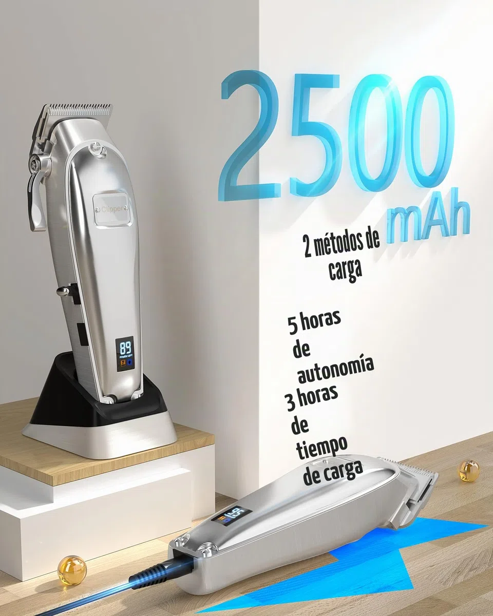 oneisall Esquiladora profesional para perros de pelo grueso con base, máquina eléctrica para perros con 6500 rpm, potente motor para pelo grueso, largo y rizado (plateado)