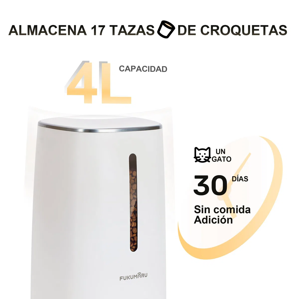 FUKUMARU Comedero Gato Automatico WiFi, 4L Dispensador Comida para Perro/Gato con Dos Cuencos, Programa Personalizado de Alimentación Automática, Funcionamiento por Pilas y cableado eléctrico, Blanco
