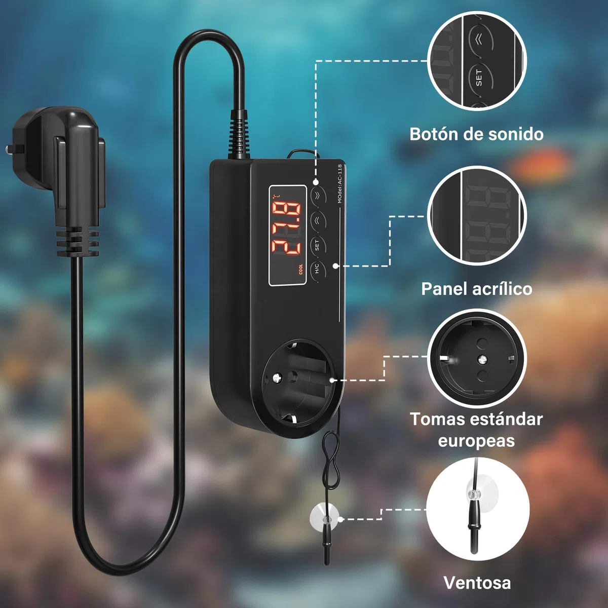 GlowUp Enchufe de Termostato Digital 220V Controlador de Temperatura Digital EU Higrostato Enchufe Termostato para Incubadora para Invernaderos, Reptiles, Acuarios, Incubadoras, Etc (1Pcs)