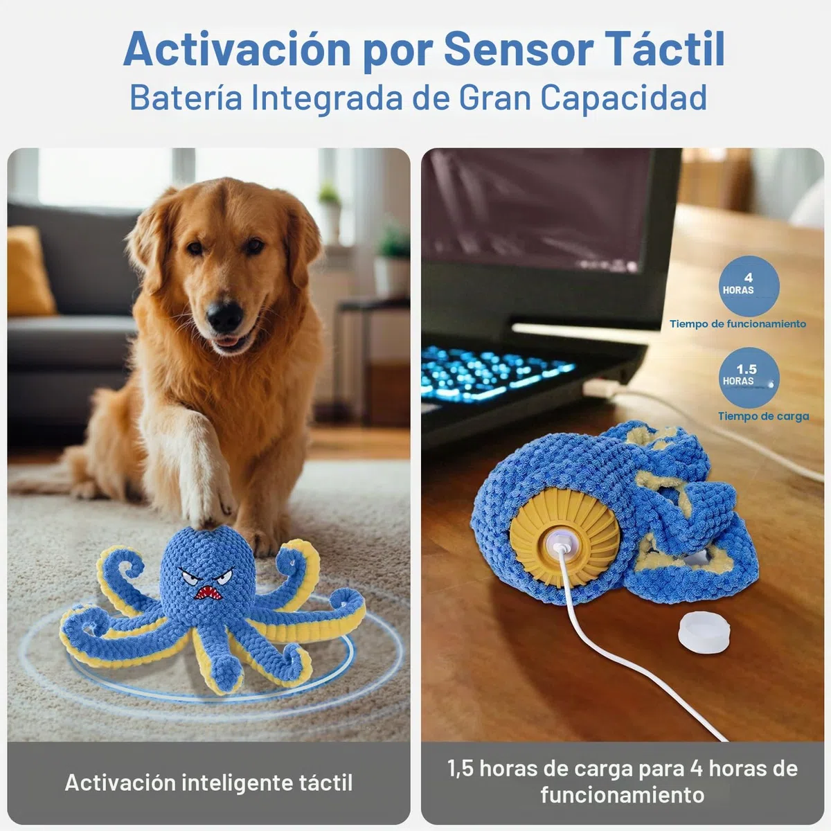Juguetes interactivos para perros, pulpo, juguete duradero para perros de salto automático para mantenerlos ocupados, juguete chirriante para perros de tira y afloja, juguetes recargables por