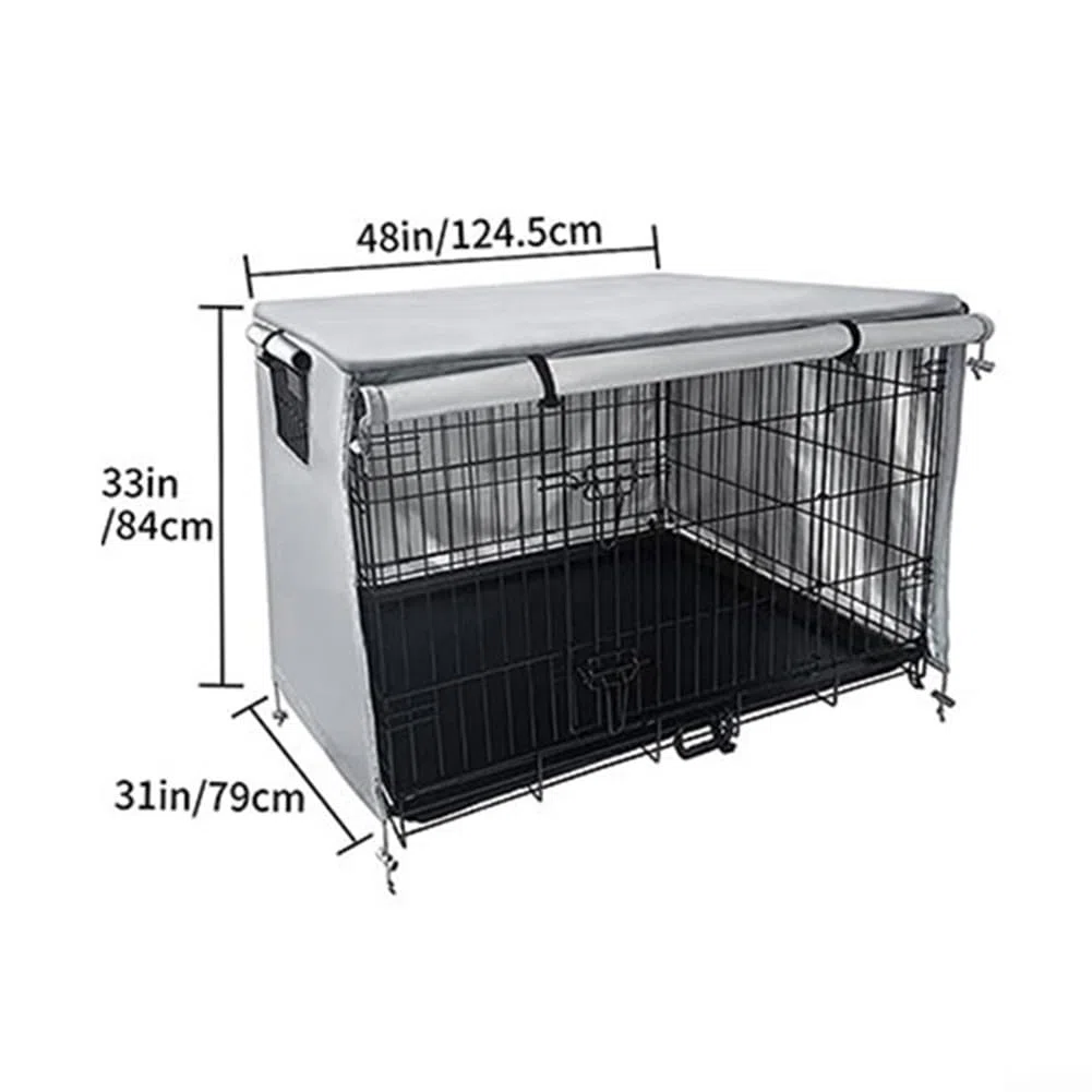 Cubierta de jaula para mascotas de tela Oxford 210D, cubierta de jardín para perro, con capa protectora de tela recubierta de PVC, para la mayoría de jaulas estándar para perros (gris, 124,5 x 79 cm)