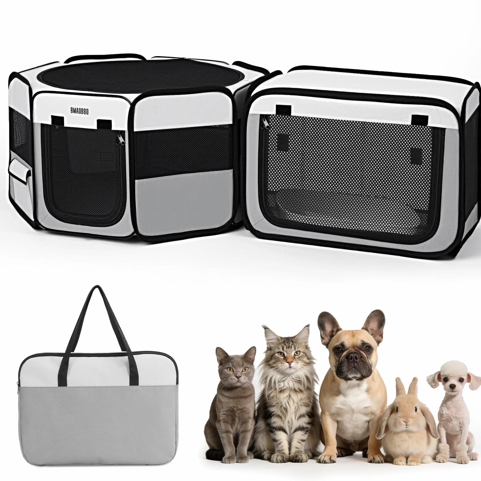 Corralito portátil 2 en 1 para gatos, 48 x 26 x 26 pulgadas, corralito grande para mascotas con caja de arena desmontable, perrera desplegable para interiores y exteriores, para gatos, perros pequeños