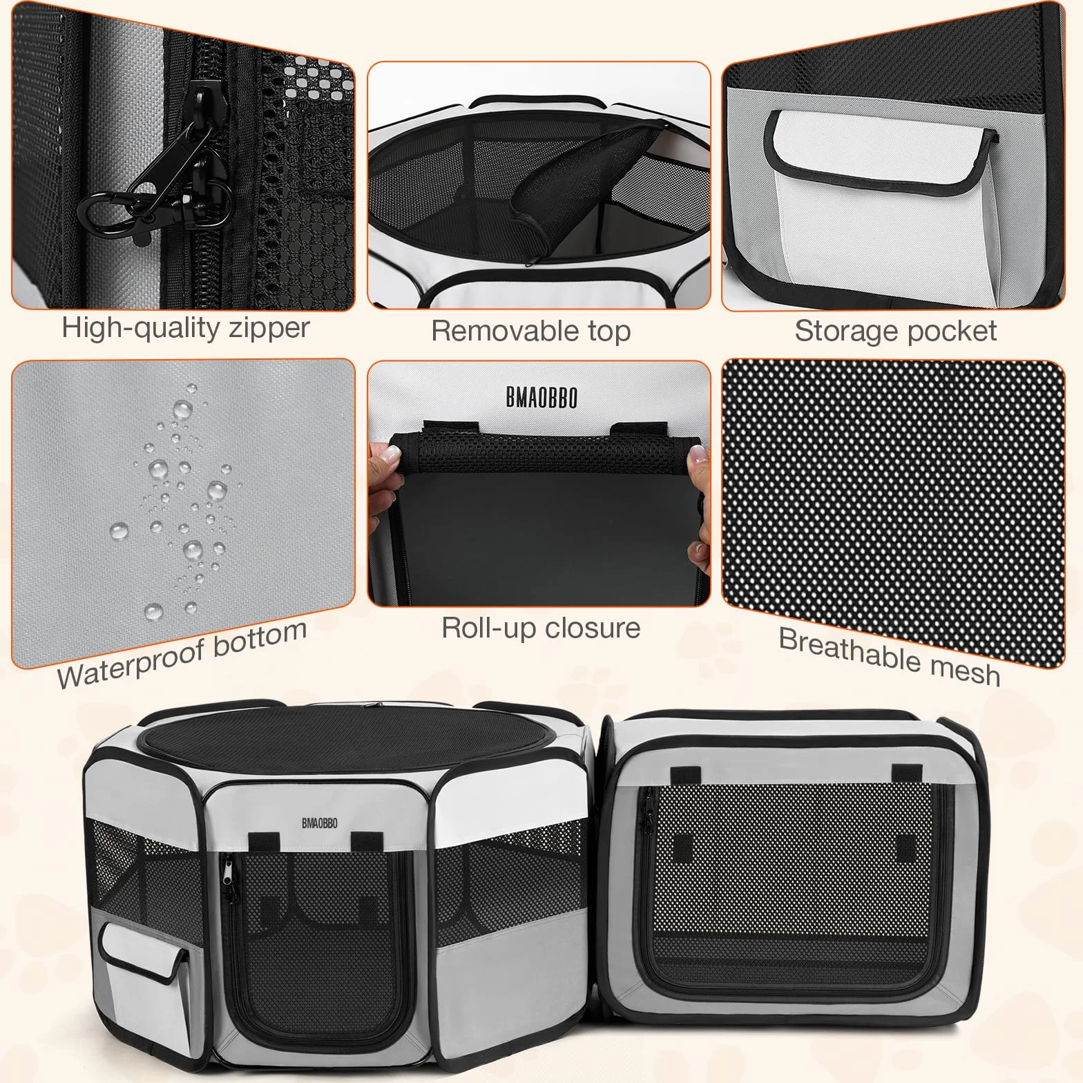 Corralito portátil 2 en 1 para gatos, 48 x 26 x 26 pulgadas, corralito grande para mascotas con caja de arena desmontable, perrera desplegable para interiores y exteriores, para gatos, perros pequeños