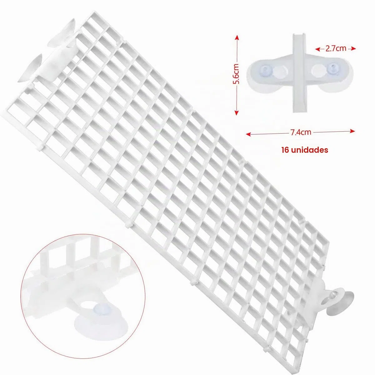 Separador de acuario de 8 piezas, color blanco, plástico, red y divisor, con 16 ventosas