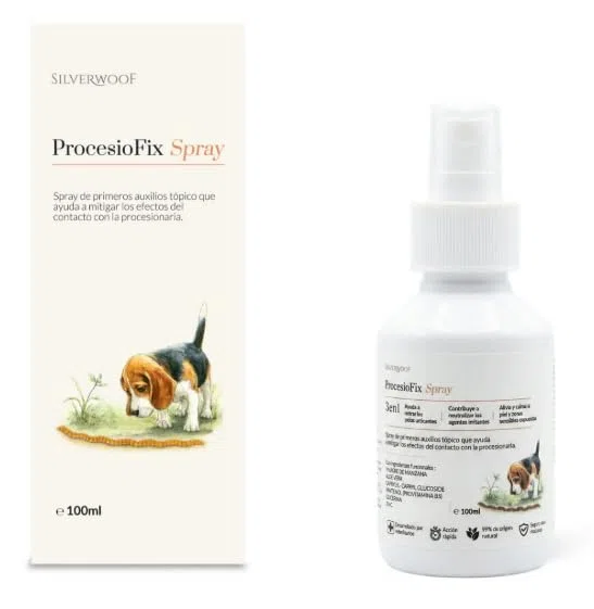 Silverwoof ProcesioFix Spray Perros 100 ml, Spray de Primeros Auxilios Tras Contacto con Procesionaria, con Aloe Vera, Zinc, Glicerina y Vinagre de Manzana, para Zonas Sensibles