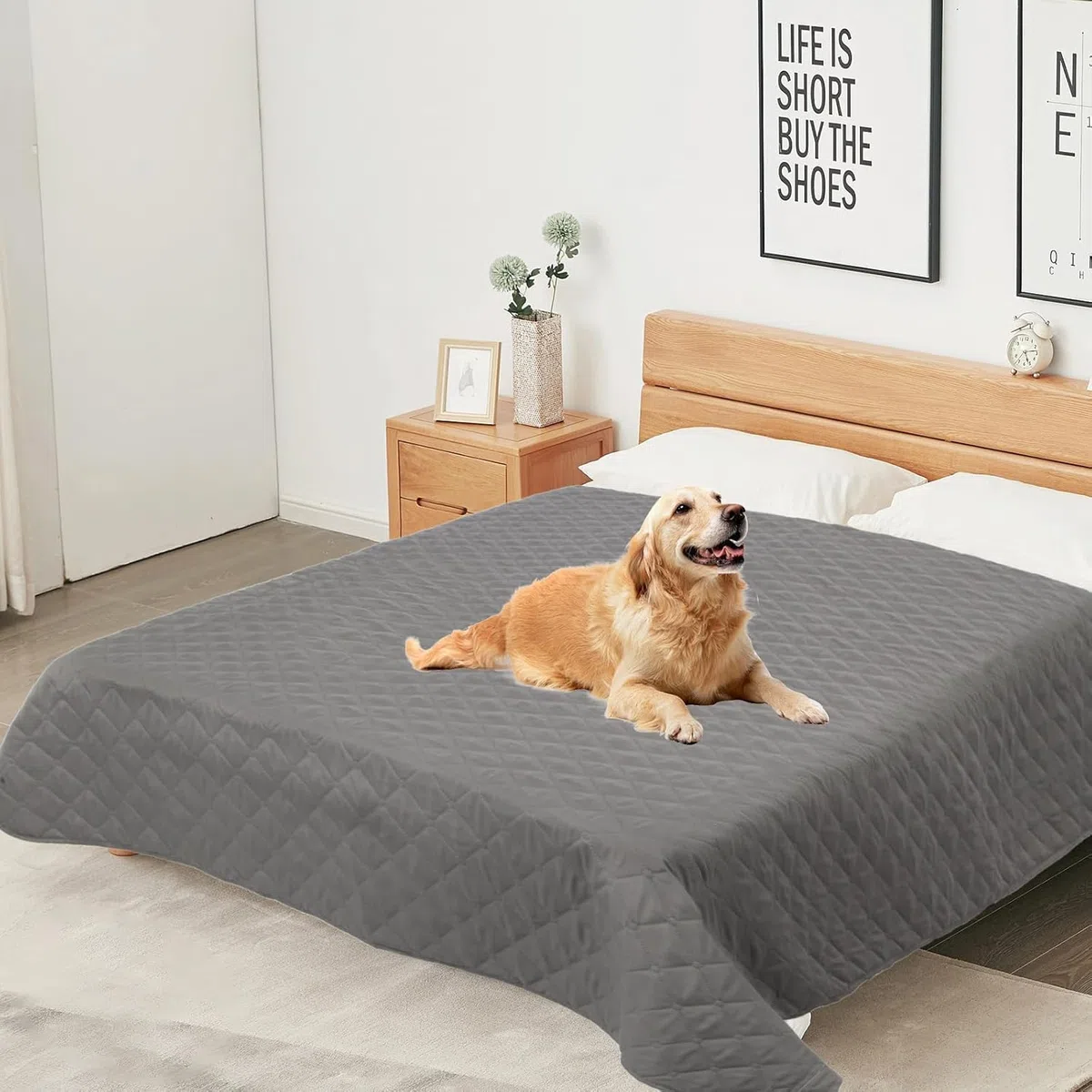 Manta Impermeable para Perros y Gatos (137x208cm) Protector de Sofá y Cama, Alfombra para Mascotas Lavable, Manta Acolchada Suave y Reversible (Gris)