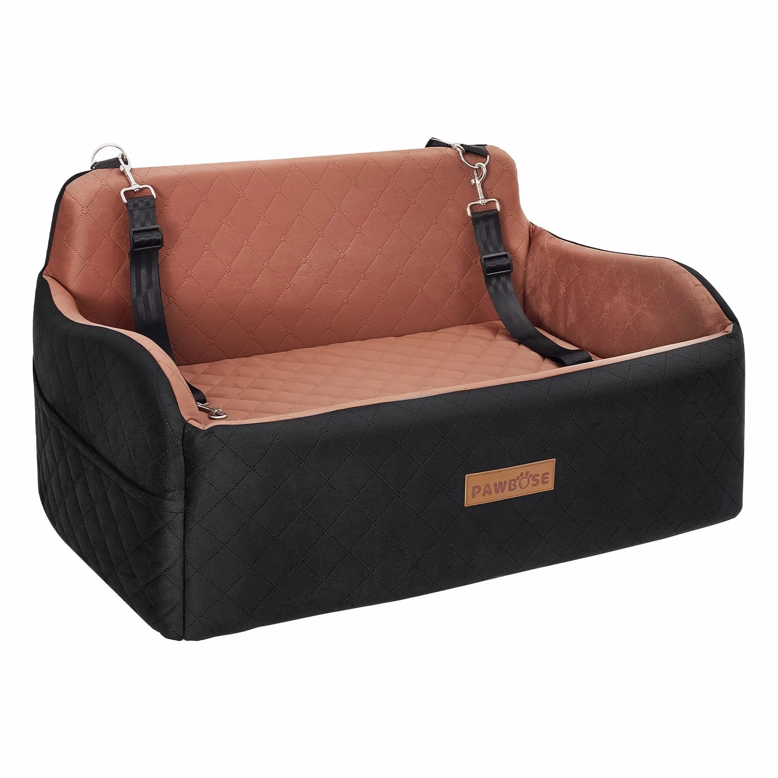PAWBOSE Asiento de coche para perros medianos/grandes, asiento elevador de menos de 55 libras o 2 perros pequeños, relleno de cama de espuma viscoelástica, extraíble y lavable, cómodo asiento de coche
