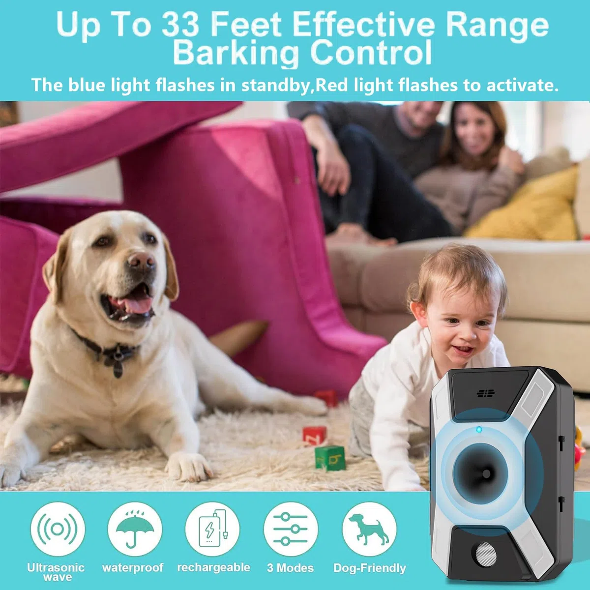 Silbato ultrasónico para Perros, 3 Niveles Ajustables, frecuencia Anti aboiement pour Chien, Silbato ultrasónico para Perros Interiores y Exteriores, antiladridos + Perros Grandes y medianos