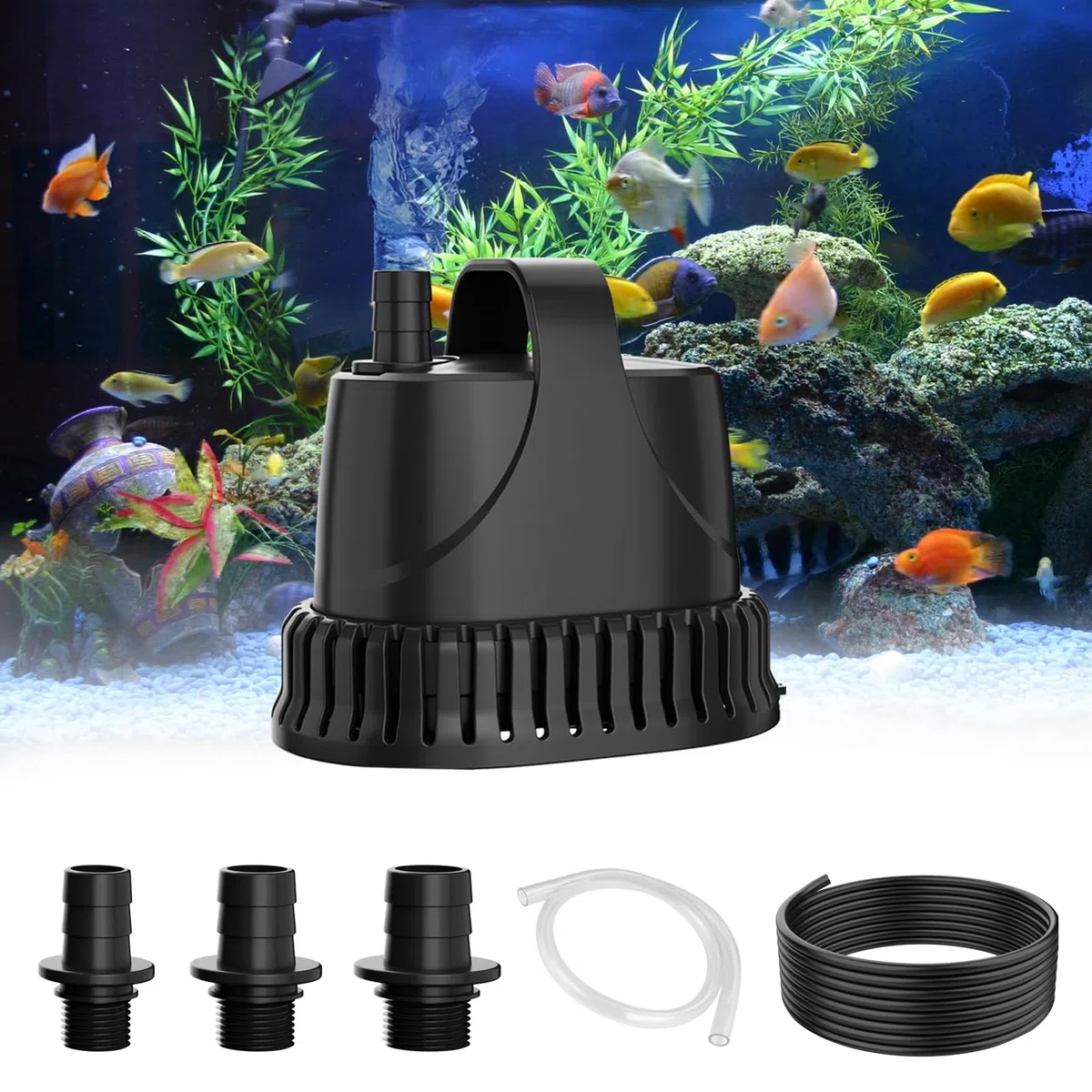 SMOOL Bomba de Agua Sumergible 3000L/H 40W, Silenciosa, Cable 3m para Acuario/Fuente/Estanque, Incluye 3 Ventosas y 3 Boquillas (19/22/25mm) (40, Vatios)