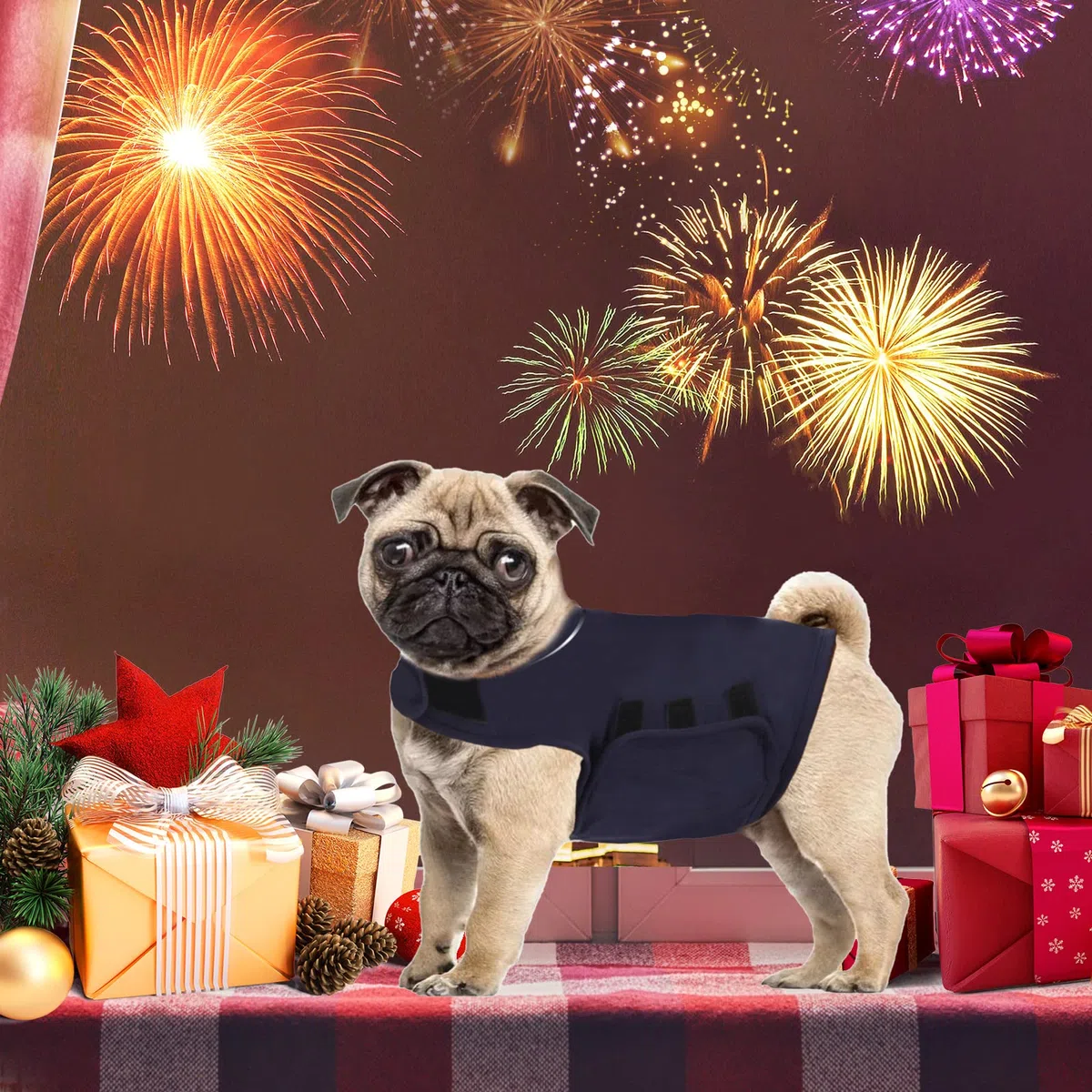 Abrigo de ansiedad para perro, chaqueta para alivio de la ansiedad, utilizado para mantener la comodidad para perros con miedo de los fuegos artificiales/tormenta de trueno. (S,azul marino).