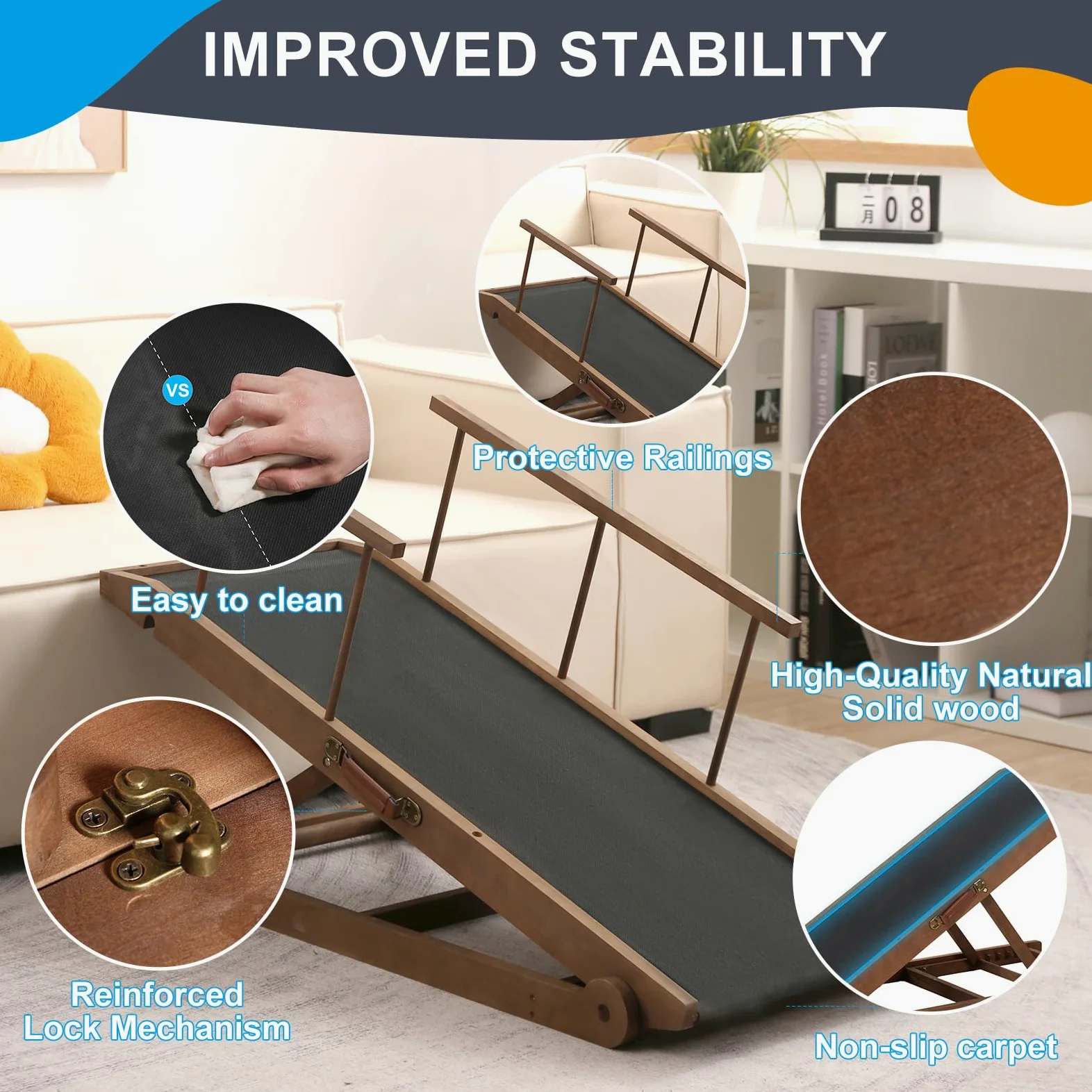 Rampa para perros para cama y sofá, rampa ajustable en 5 escalones para perros pequeños y grandes (marrón, 115)