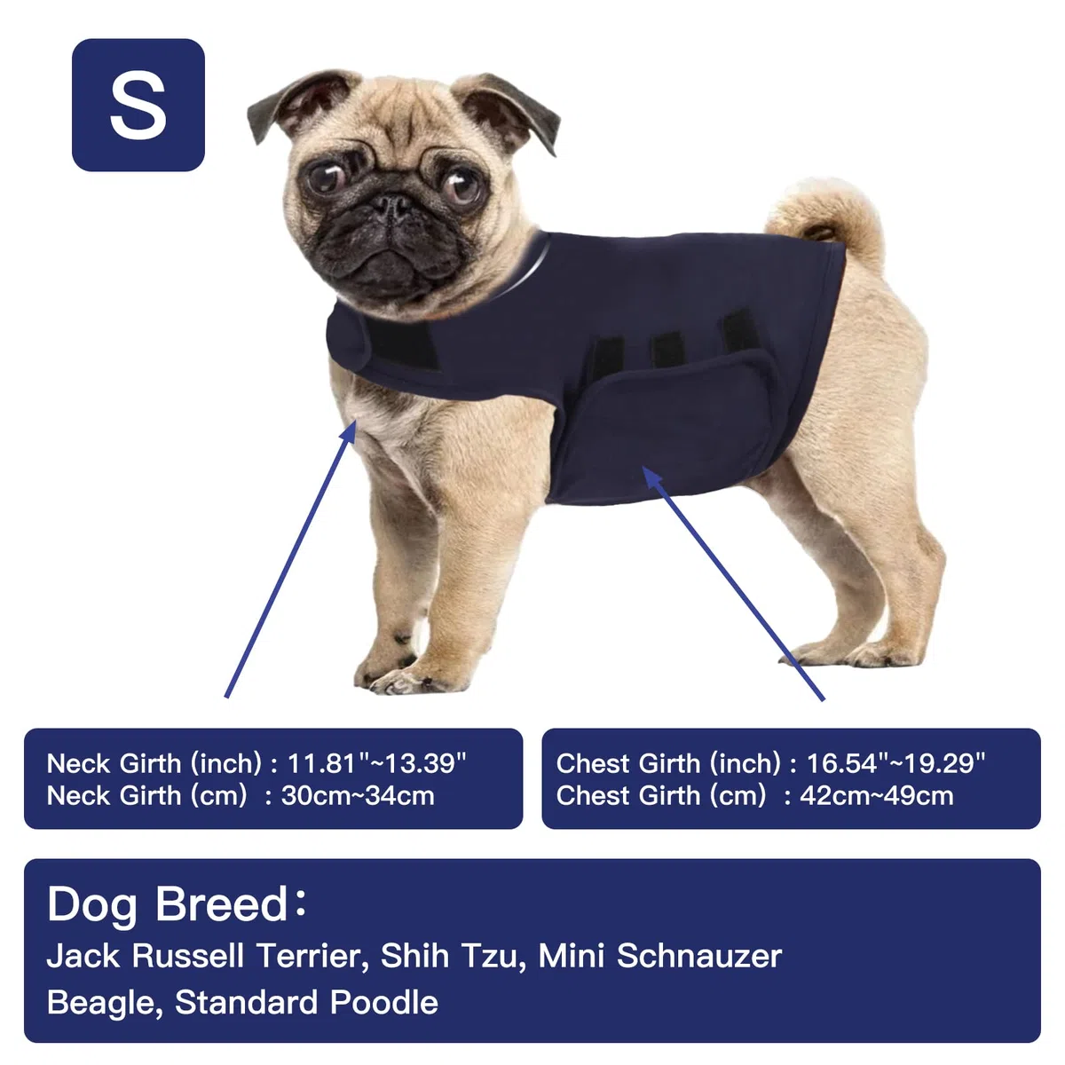 Abrigo de ansiedad para perro, chaqueta para alivio de la ansiedad, utilizado para mantener la comodidad para perros con miedo de los fuegos artificiales/tormenta de trueno. (S,azul marino).