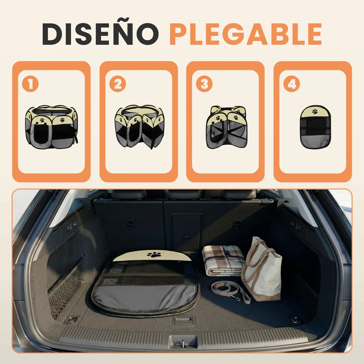 JUPPLIES Parque para Perros Plegable 73x73x43 cm – Corralito Portátil de Tela Oxford Impermeable para Mascotas Pequeñas - Ideal para Viajes, Juegos o Descanso en Casa y Exterior – Gris