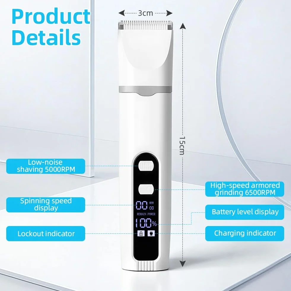 Kit De Aseo Para Perros En Casa,Kit De Aseo Para Mascotas 4 En 1,Herramienta Recargable Ajustable con Cortapelos,Afilador de Uñas,4 Peines,Carga USB-C y Pantalla LED,2 Modos de Velocidad