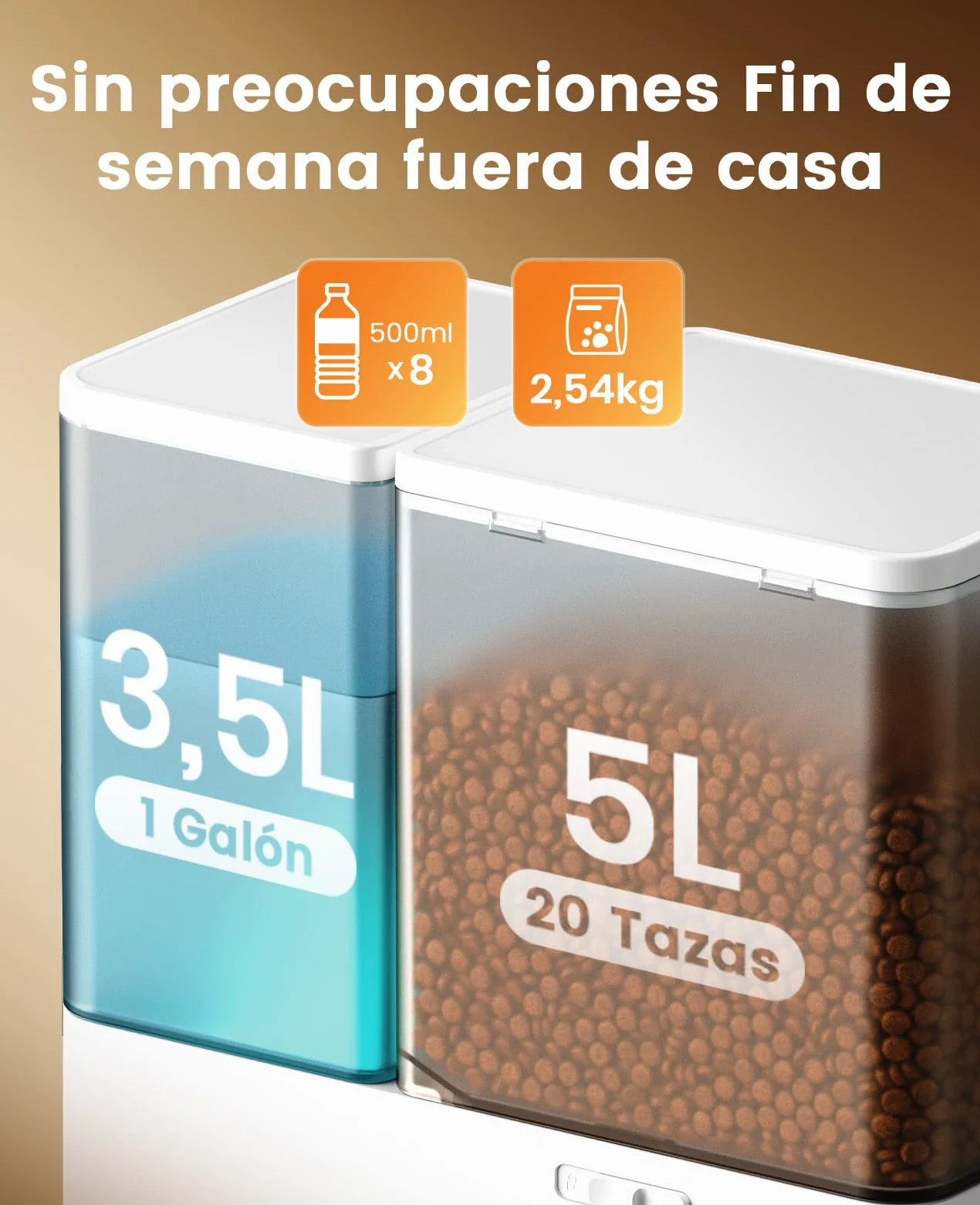 oneisall Comedero automático para Gatos y dispensador de Agua, 36 Tazas/8,5 L, 2 en 1, Agua Dulce, Gran Capacidad, dispensador de Alimentos para Gatos con Temporizador de 5L y Fuente de Agua de