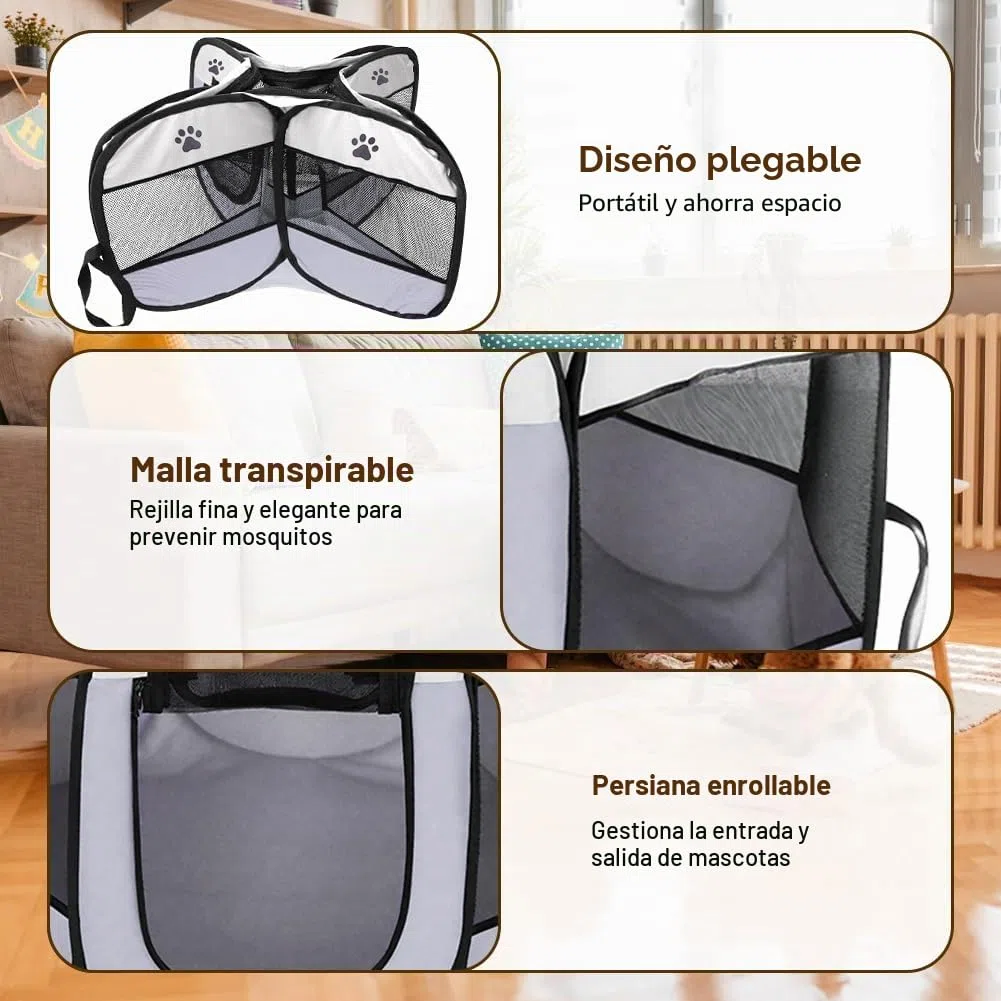 Parque para Perros 74x74x43cm, Jaula para Gatos Plegable, Jaula para Perros Portátil, Corralito para Gatos, Conejos, Animales Pequeños, Interior y Exterior (Gris)