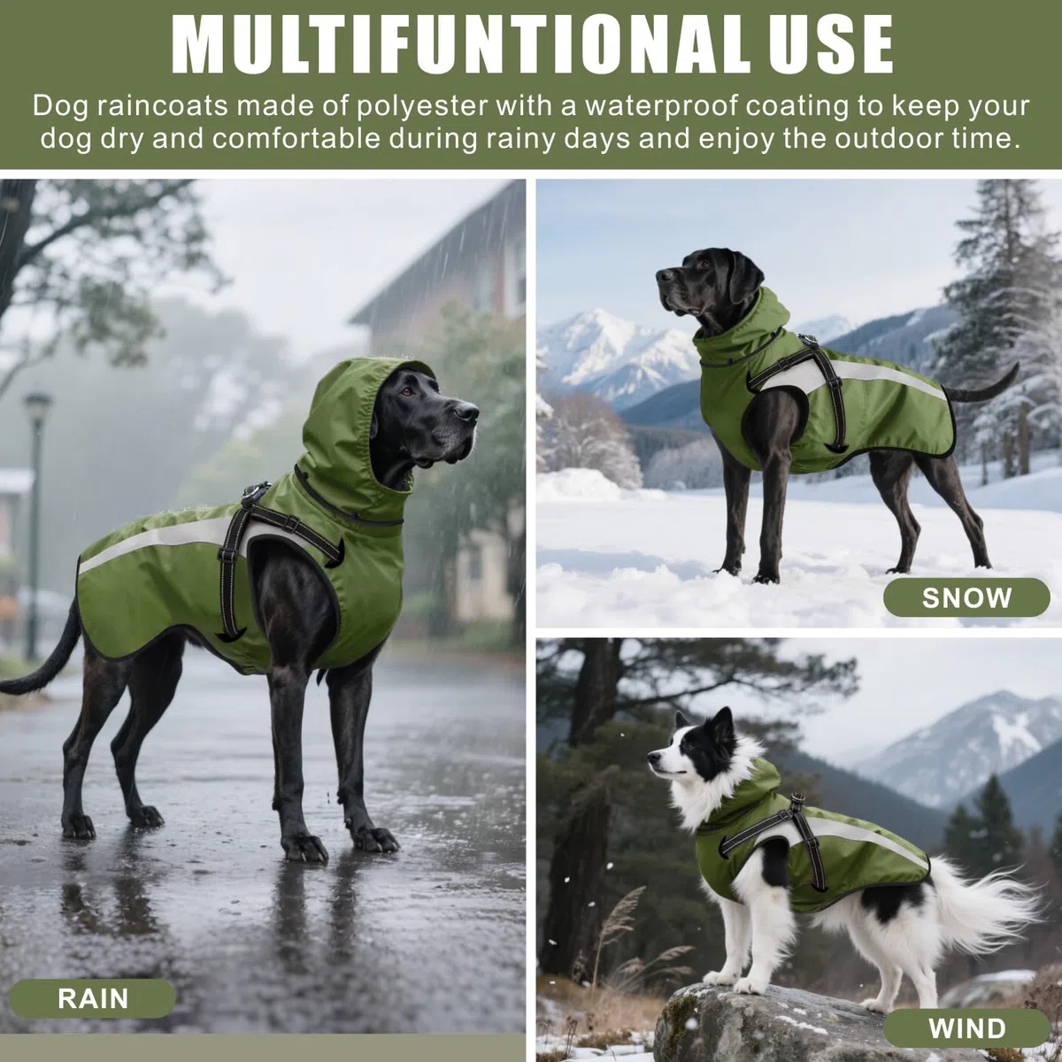 Impermeable Perro Impermeables para Perros Reflectantes Perros Chaquetas de Lluvia con Capucha Poncho para Perro pequeños y medianos Grandes S-XXL (Verde, XXL)