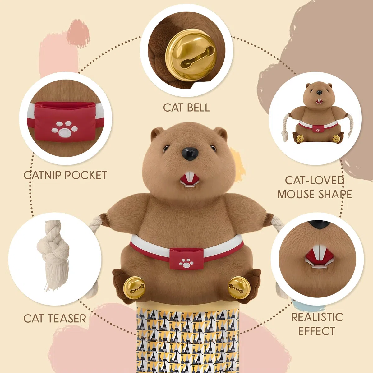 Katzen-Wrestling-Handschuh, marioneta de Lucha para Gatos con Acolchado Resistente para un Juego Interactivo Seguro, Juguete con Teaser para Gatos y Campana para Entrenamiento
