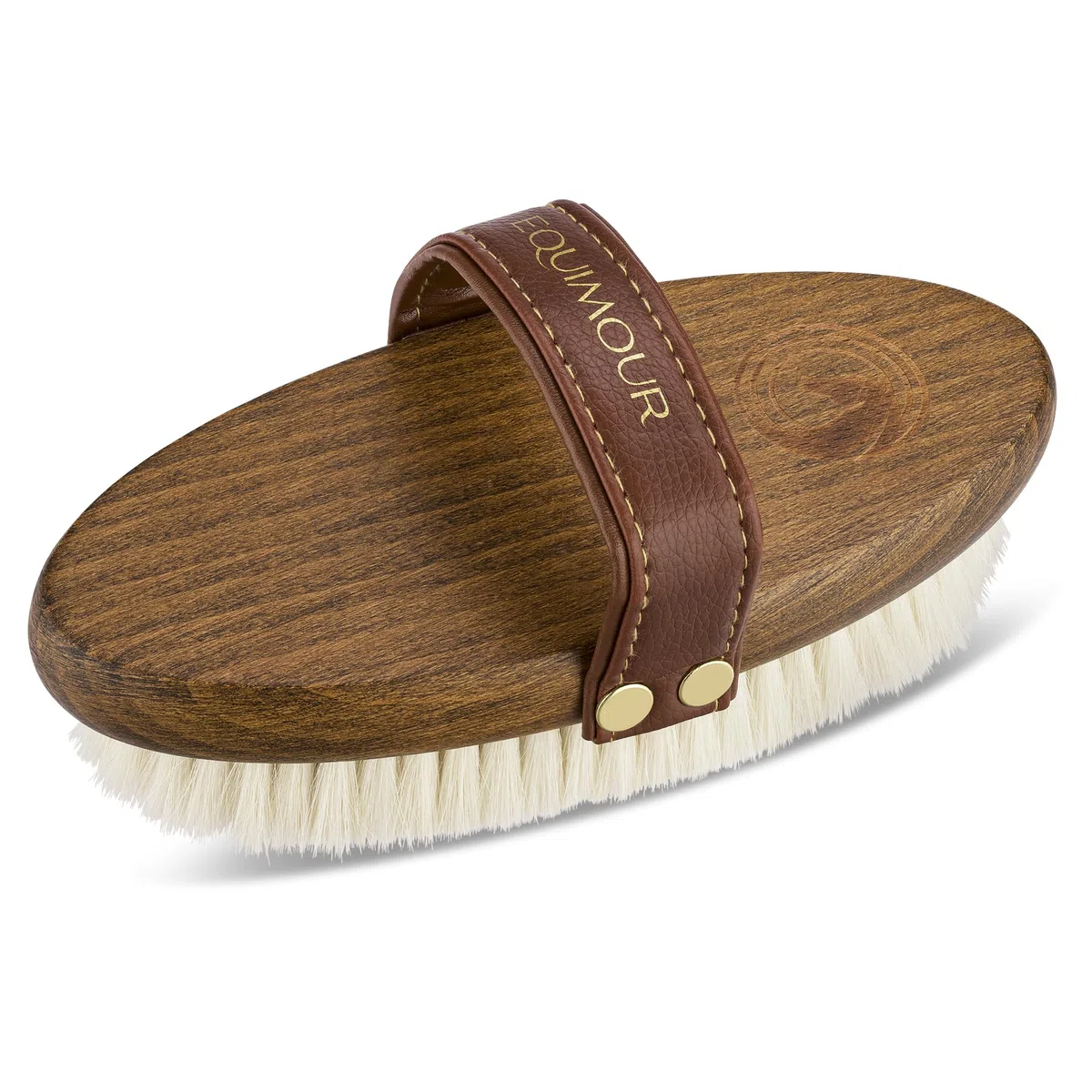 Cepillo de brillo – 100 % pelo de cabra | Cepillo para caballos con mango de madera y correa de cuero vegano | Cuidado suave del pelaje con acabado brillante y antielectrostático