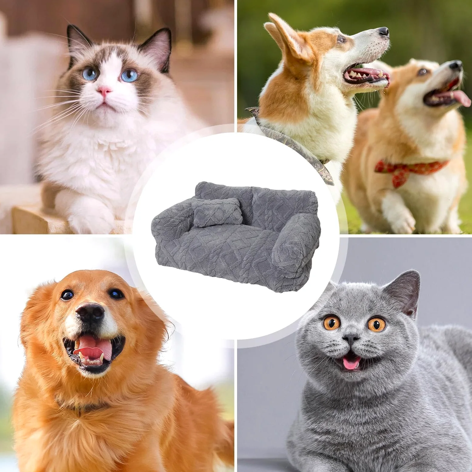 Sofá para Mascotas | Tapizado de Felpa Suave, Desmontable y Elástico - Cama Tipo Sofá para Perros y Gatos - para Razas Pequeñas, Medianas y Grandes, Uso en Interior, Hogar,