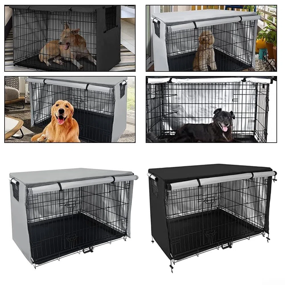 Cubierta de jaula para mascotas de tela Oxford 210D, cubierta de jardín para perro, con capa protectora de tela recubierta de PVC, para la mayoría de jaulas estándar para perros (gris, 124,5 x 79 cm)
