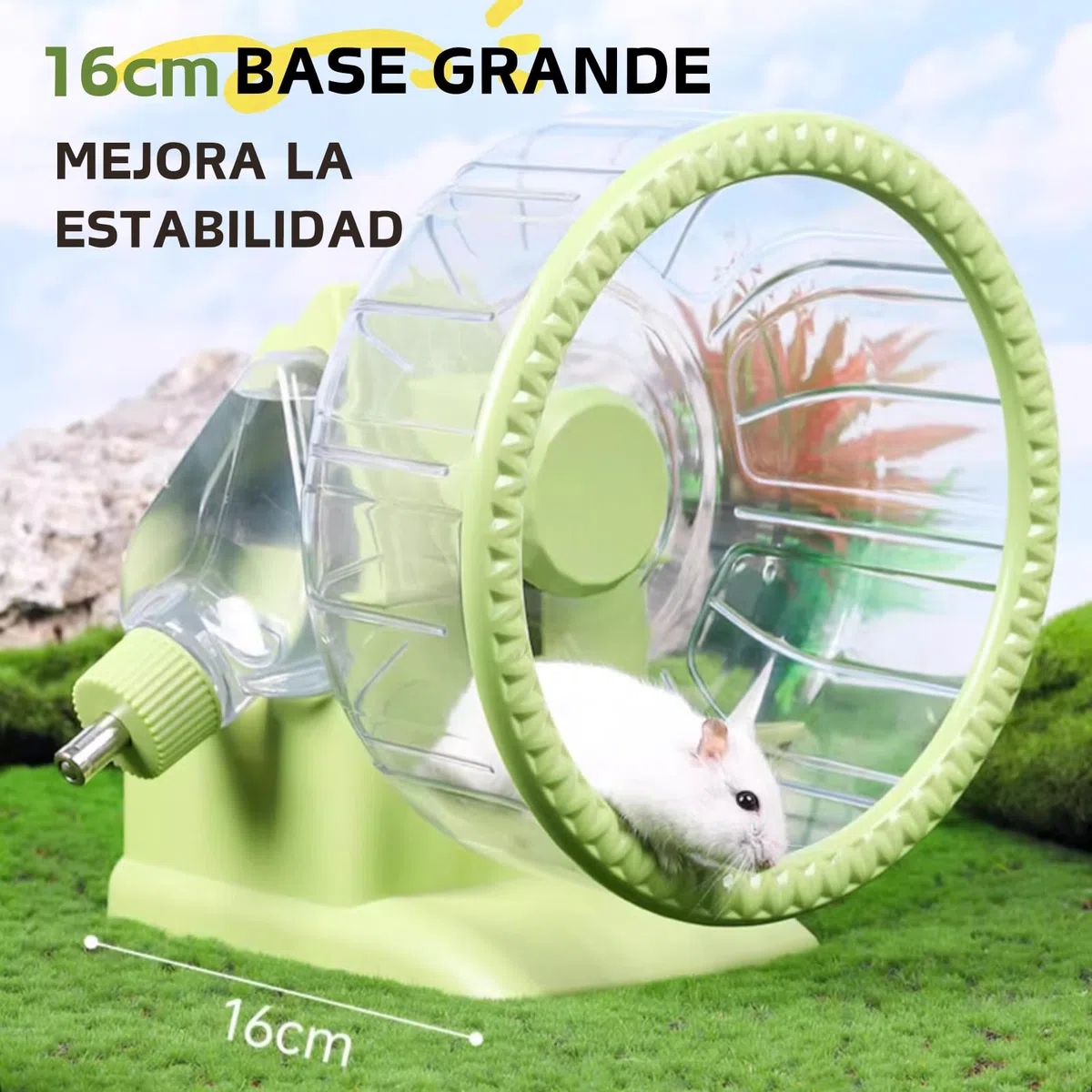 Rueda 4 en 1 para Hámster, Casa de Hámster con Rueda de Carreras, Cuenco de Comida, Botella de Agua y Escondite, Juguetes de Carreras y Ejercicio para Pequeños Animales (Verde, 16cm)