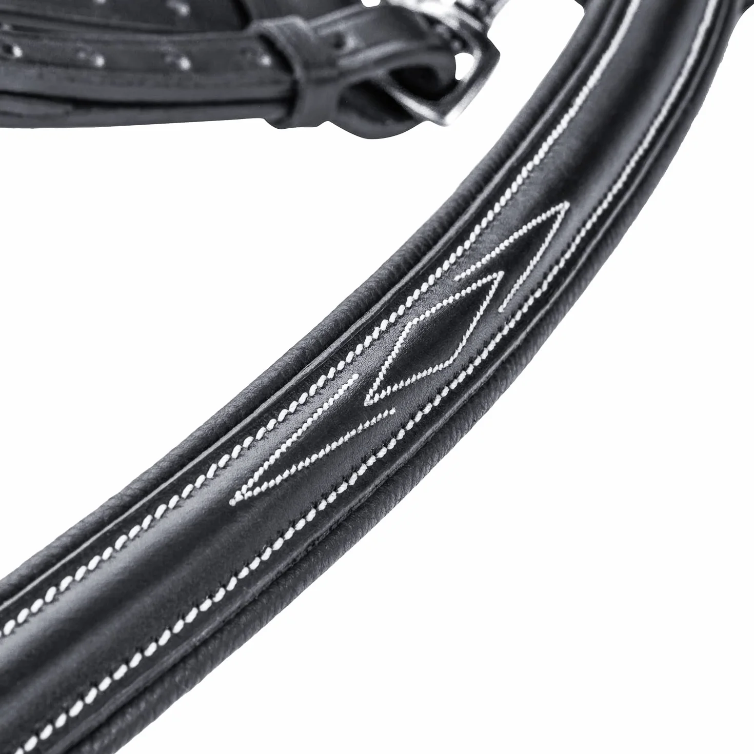 SUNRIDE Pettorale Cavallo in Pelle con martingala (Windsor) – attacco a 3-punti – forchetta martingala rimovibile – inserti elastici – regolabile (Full, Negro)