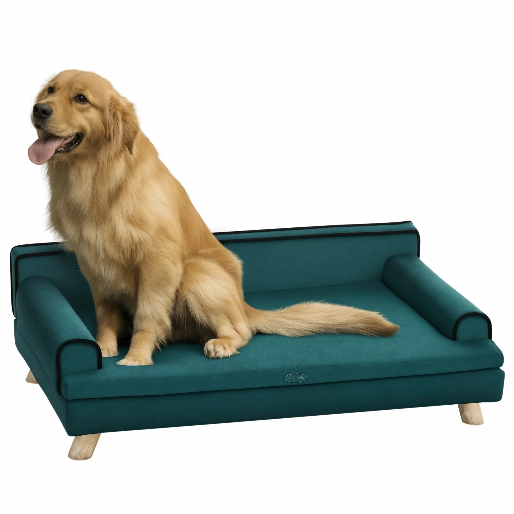 PawHut - Sofá para Perro o Gato, diseño escandinavo, cojín Mullido, extraíble, Patas de Madera Maciza, 100 x 62 x 32 cm, Color Azul
