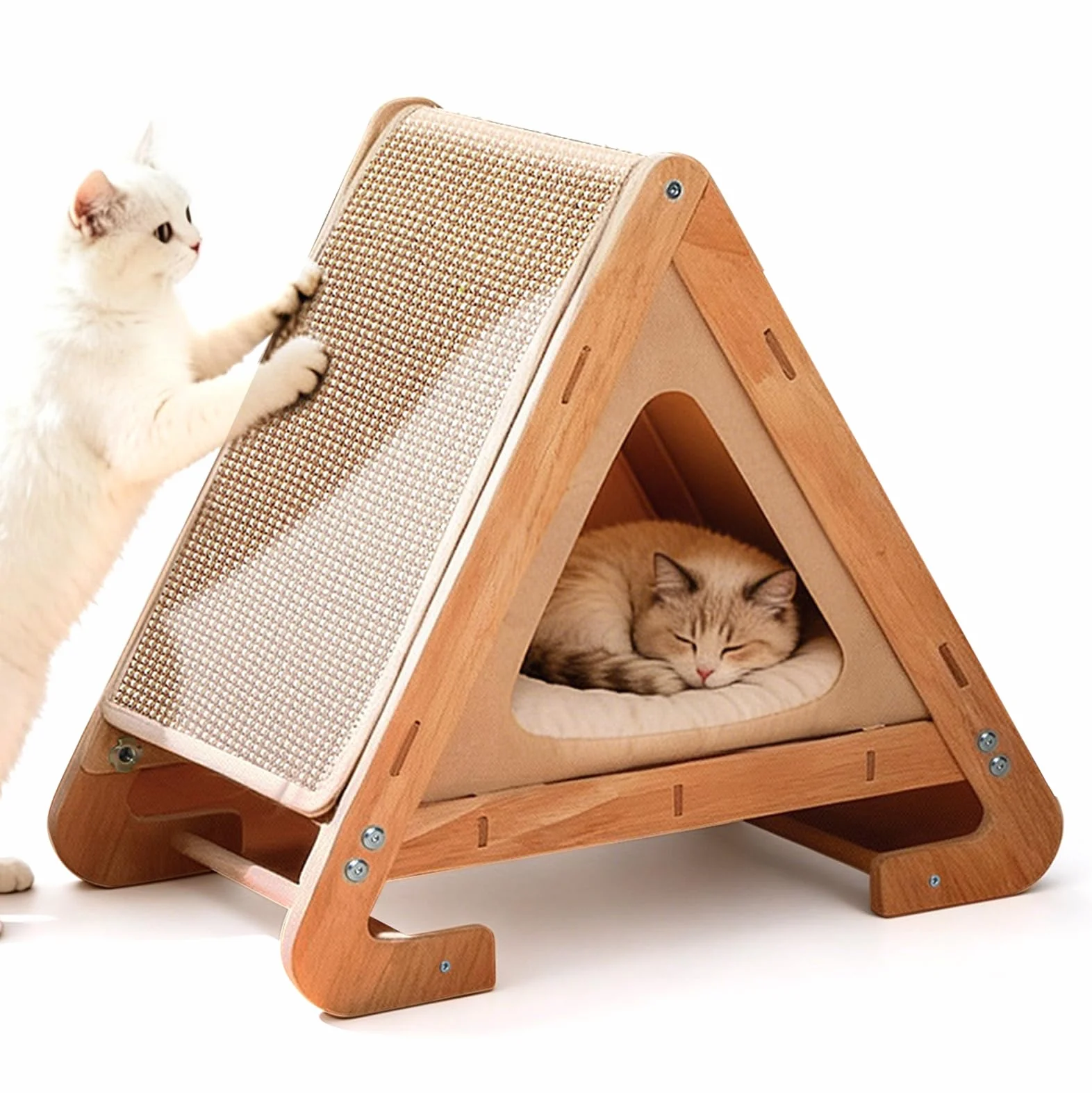 Casa para gatos 2 en 1 con tabla para rascar, tienda de madera para gatos y casa rascadora de sisal, tiendas de campaña para gatos, cueva para gatos para dos gatos, refugio para gatos, caseta para