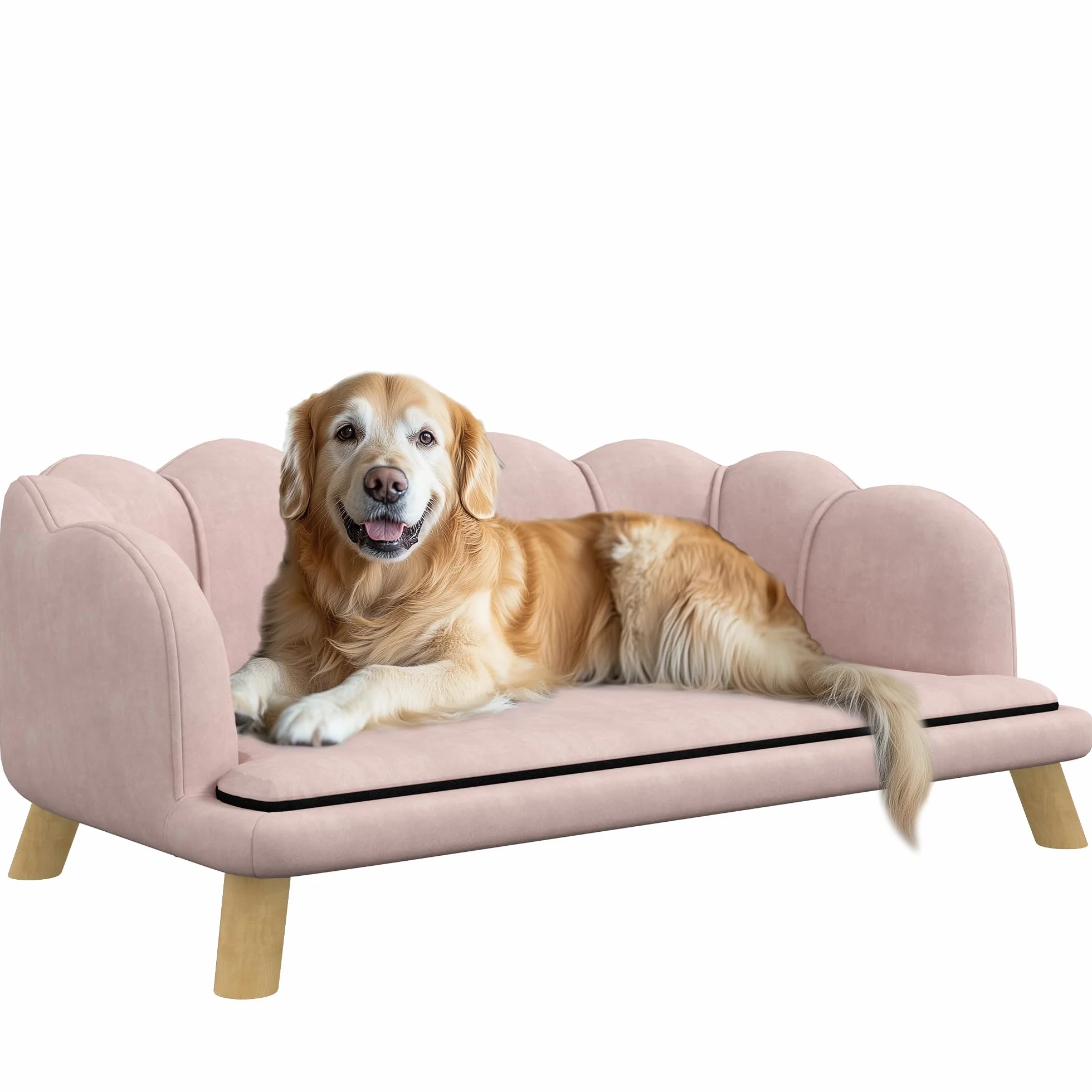 PawHut sofá para Perros, Funda Lavable, sofá para Mascotas con Respaldo y Patas de Madera, sofá para Gatos, para Perros medianos de Menos de 25 kg, Rosa