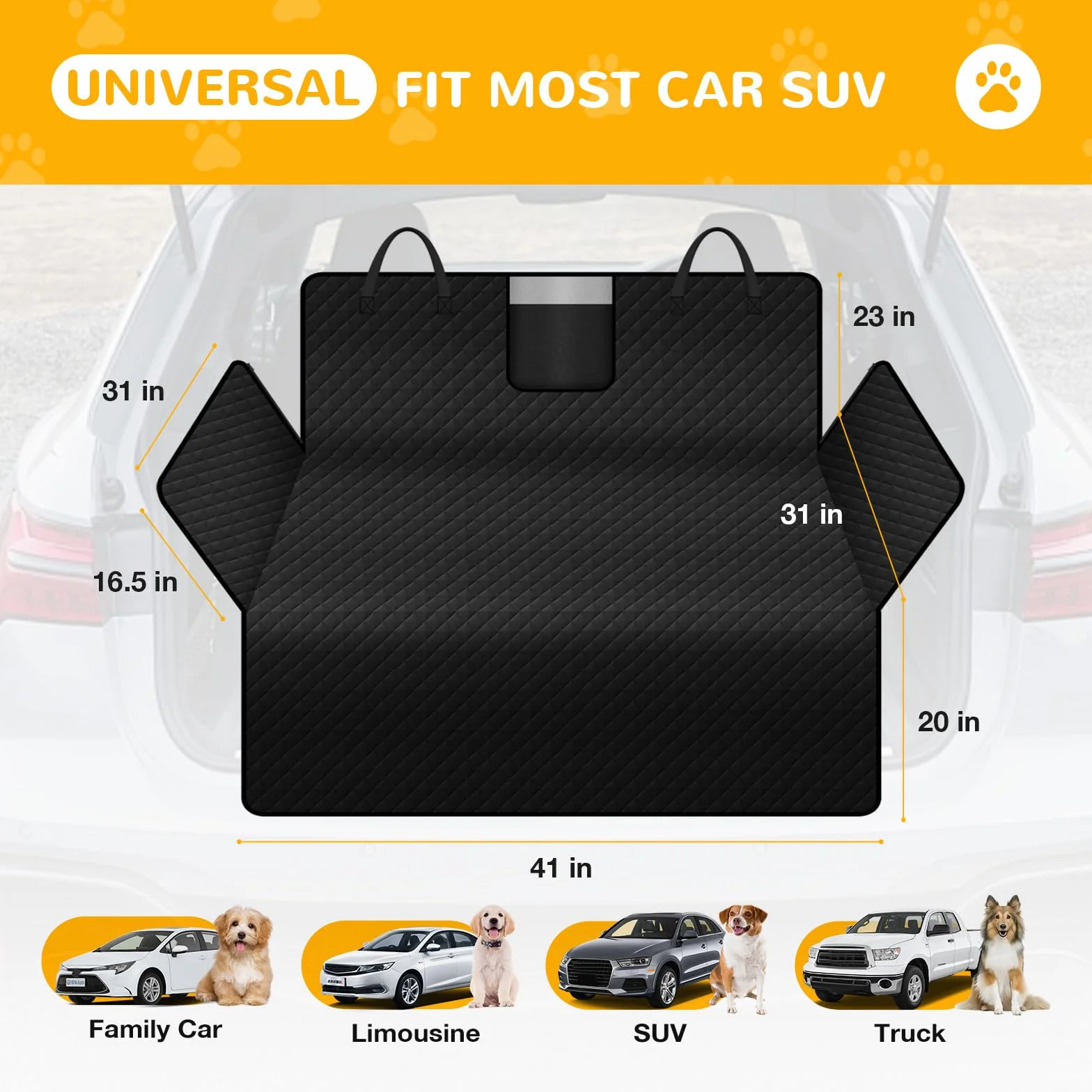 Protector de Maletero para Perros, Manta Impermeable y Antideslizante con Protección Lateral y de Parachoques, Funda Resistente y Fácil de Limpiar para Maletero de Coche - Negro