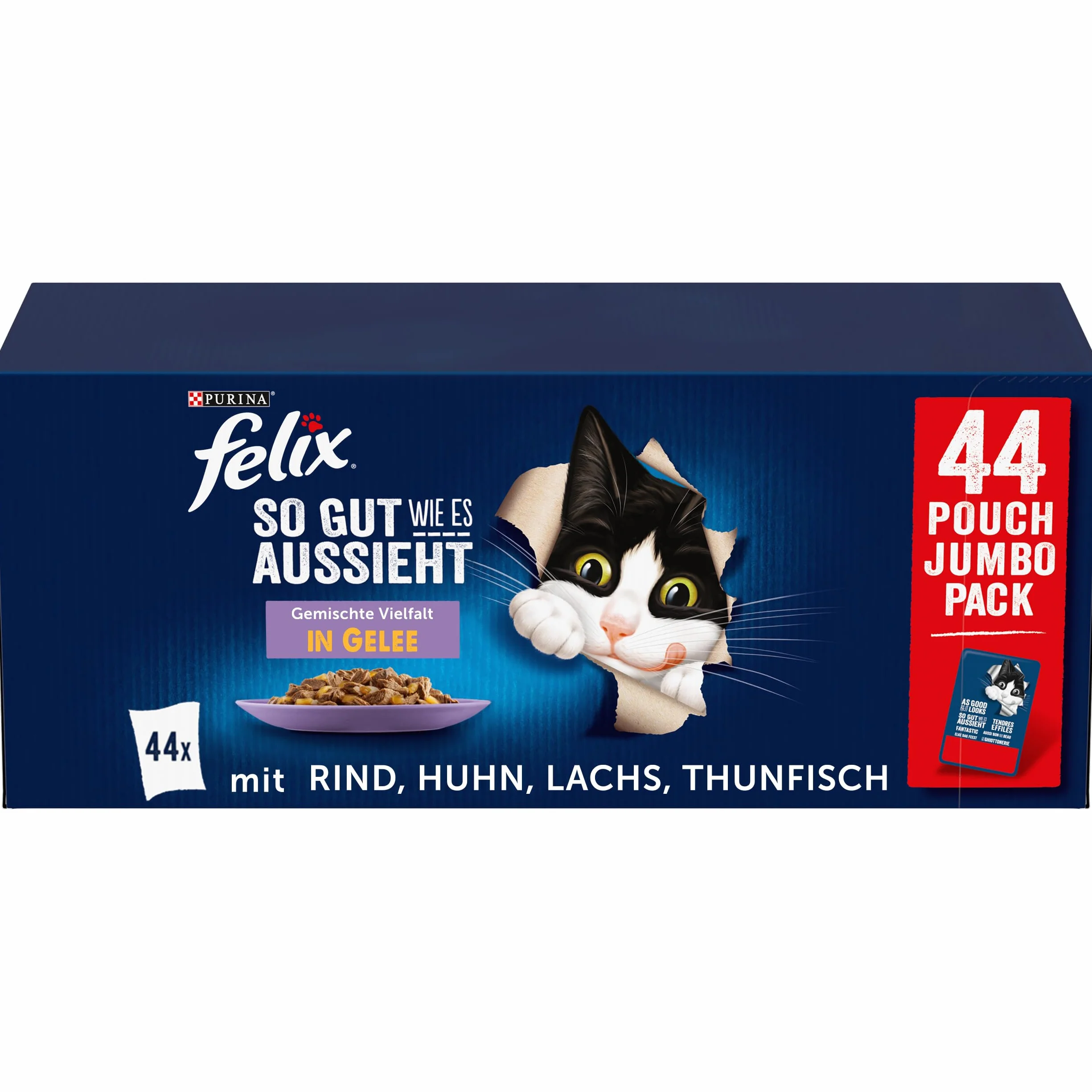 Felix Tan Bueno como Parece - Variedad mezclada en gelatina - Comida húmeda para Gatos - 44 x 85 g