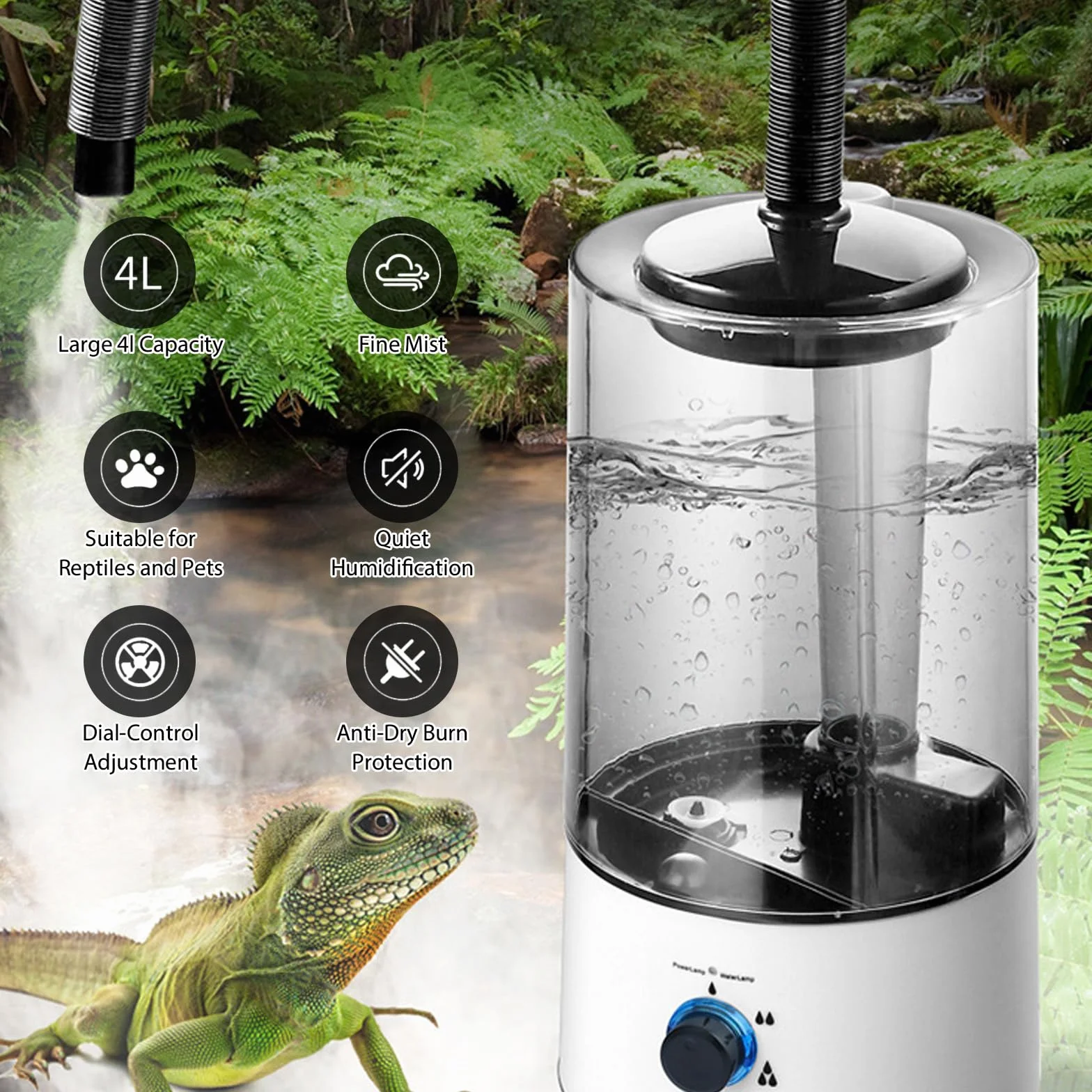 4L Humidificador para Terrarios de Reptiles, Nebulizador con doble Barril Extensible y Ajuste de Pulverización en tres Etapas, Humidificador para Terrarios de Reptiles