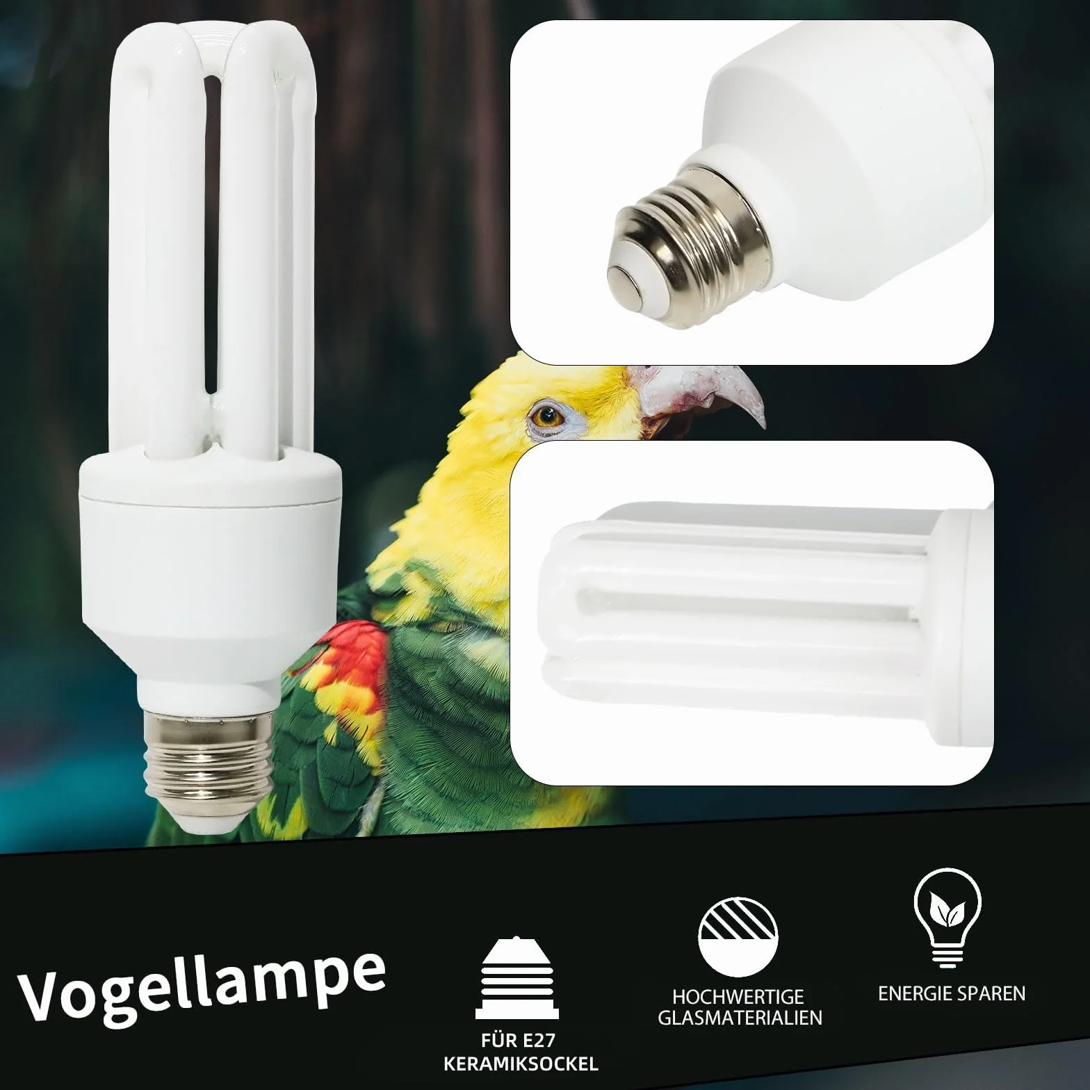 LUCKY HERP UVA UVB Bombilla para pájaros 2.4 UVB 20W Lámpara fluorescente compacta para todo tipo de pájaros cautivos