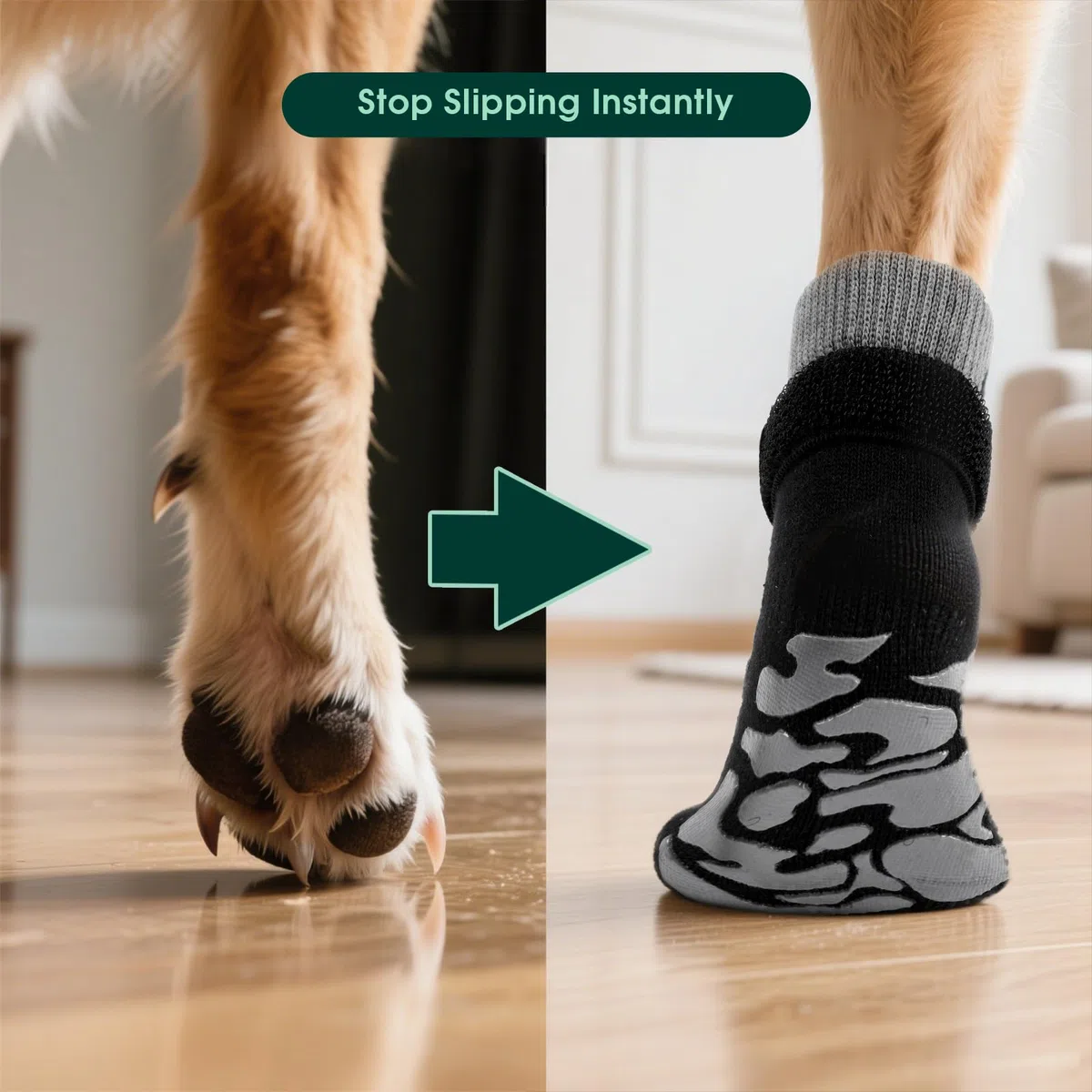 Kuoser 2 pares de calcetines antideslizantes para perros con velcro ajustable, protección de patas para perros de interior, calcetines antideslizantes para perros extra grandes, suela de agarre suave