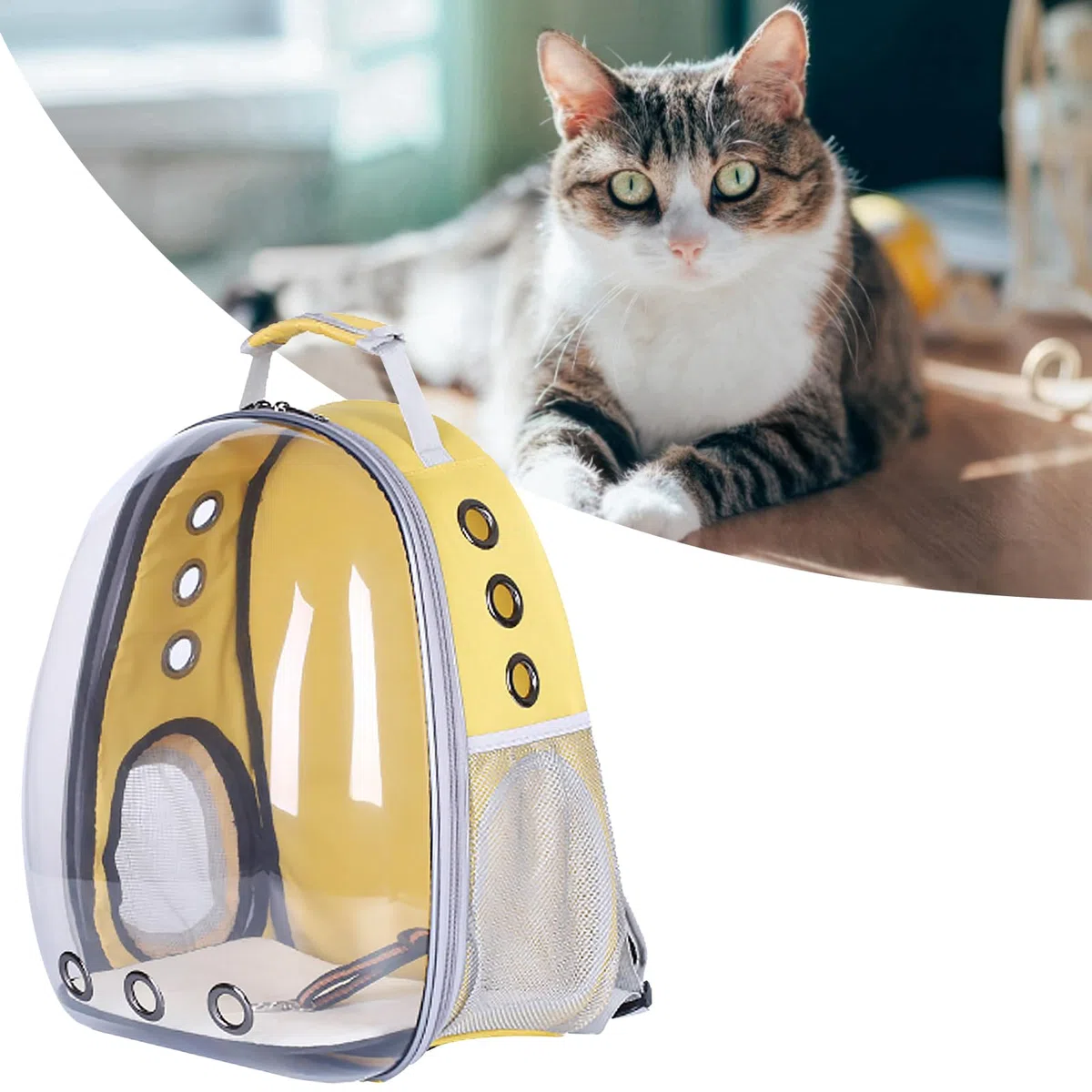 Mochila para Mascotas, Bolsa Transportadora para Gatos con Ventana Transparente y Transpirable, Abierta Lateral, para Viajes, Senderismo, Material ABS y PC (Yellow)