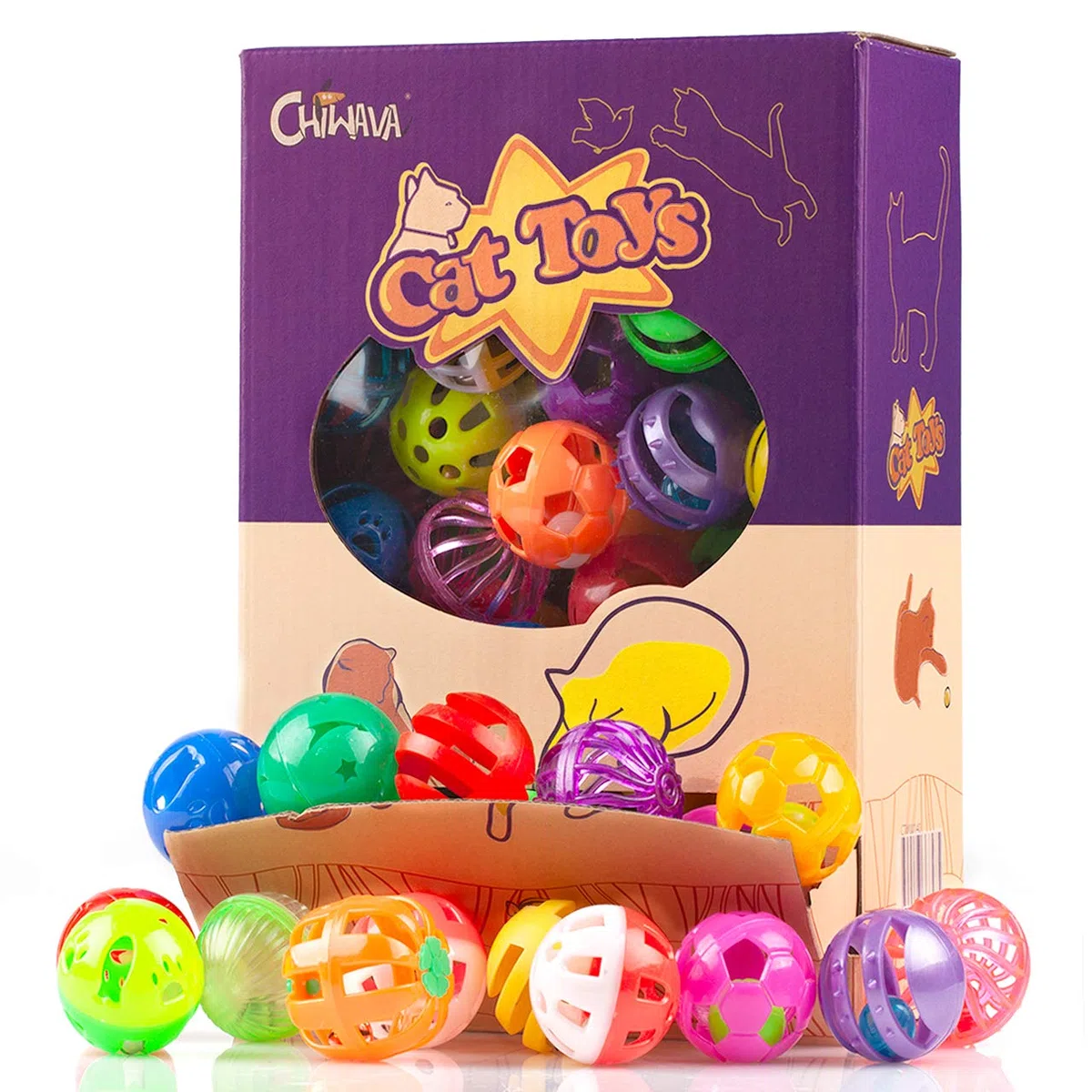 Chiwava 48 Piezas plástico Gato Jingle Pelotas Gato Juguete con Campana Gatito persecución abalanzarse Juego 8 Tipos