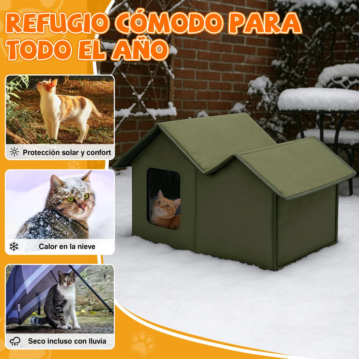 ALLSOPETS Casa para Gatos Exterior Impermeable, Caseta Gato Plegable y Resistente a la Intemperie, Refugio Cálido para Gatos o Perros Pequeños Interior y Exterior (Verde Bosque)