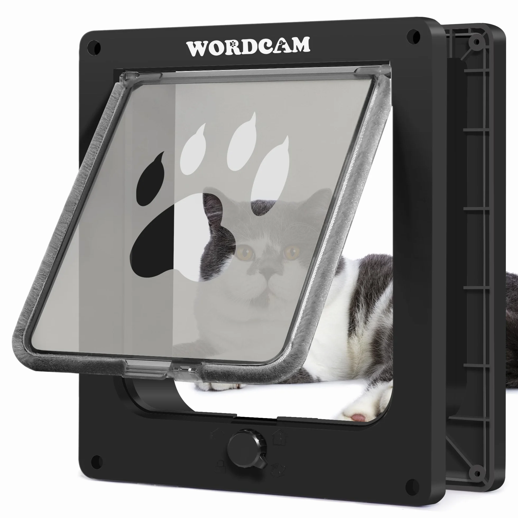 Puerta XL para gatos Wordcam, puerta fuerte para puertas interiores y exteriores, bloqueo de 4 vías, puerta para mascotas hasta 25 libras, gatos, gatitos, perros, fácil instalación, resistente a la